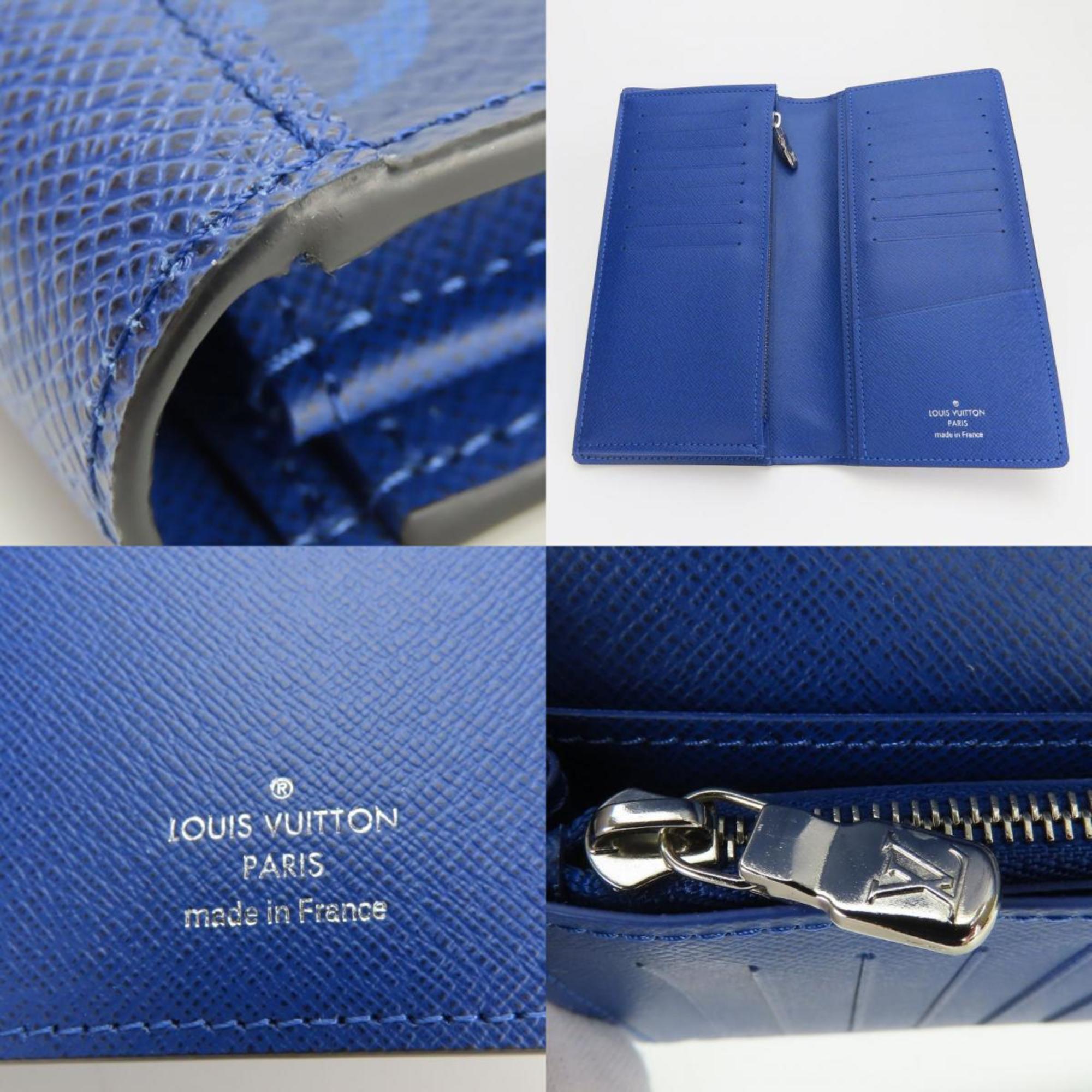 Louis Vuitton Blue Cobalt Taiga Leather Monogram Long Wallet (Bi-Fold) (Pre-Owned)