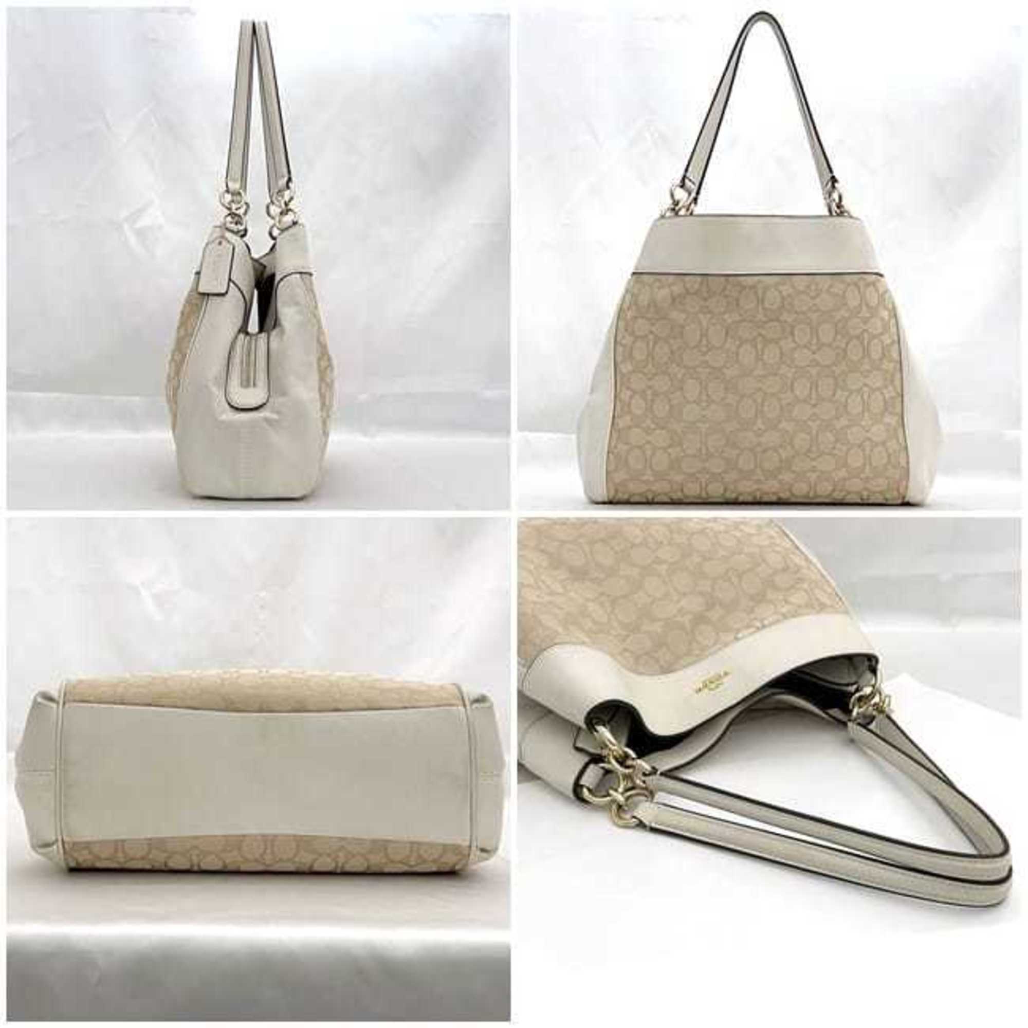 Coach Cream White Leather Canvas Tote Bag (Pre-Owned)