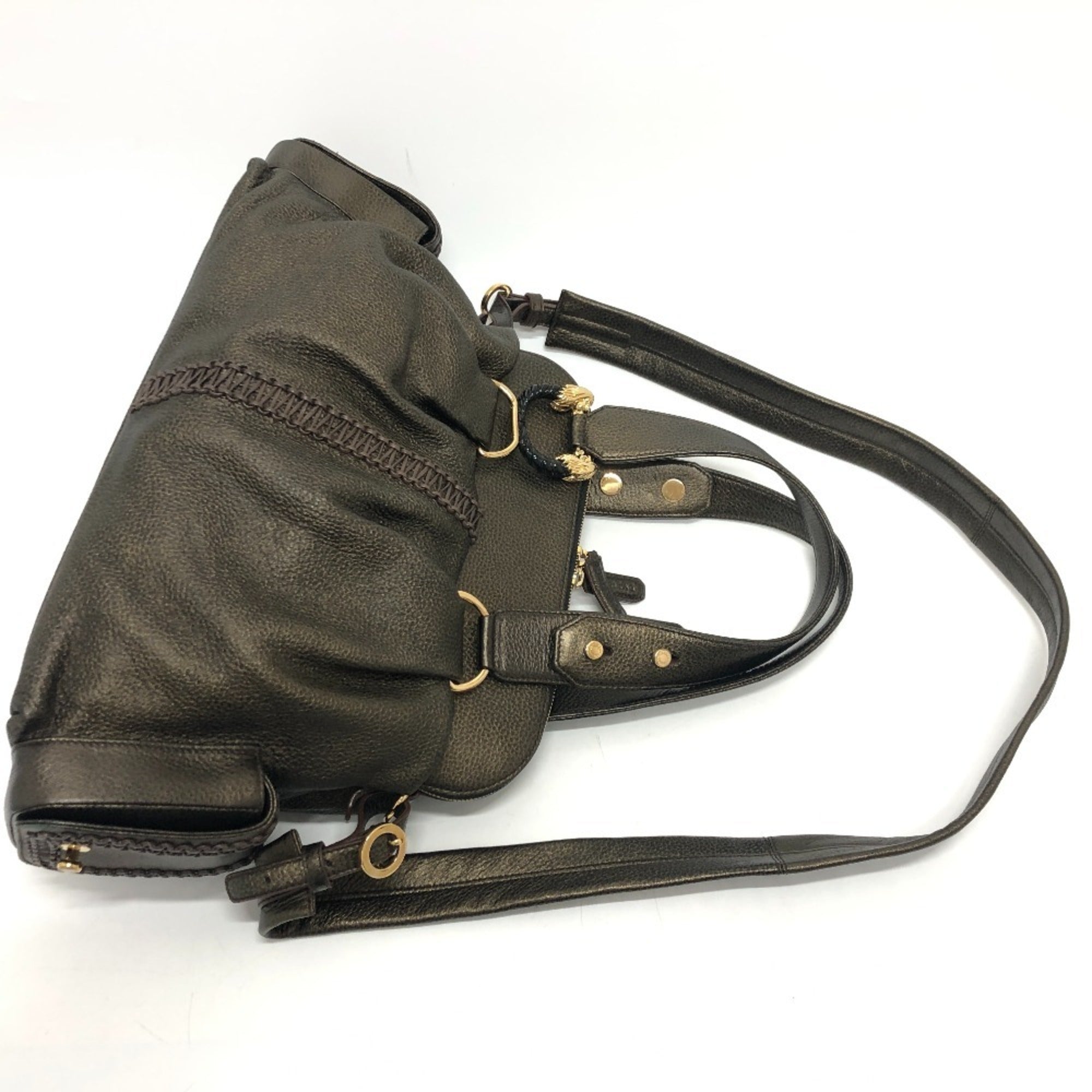 Bvlgari Bronze Leather Handbag Shoulder Bag Tote Bag (Pre-Owned)