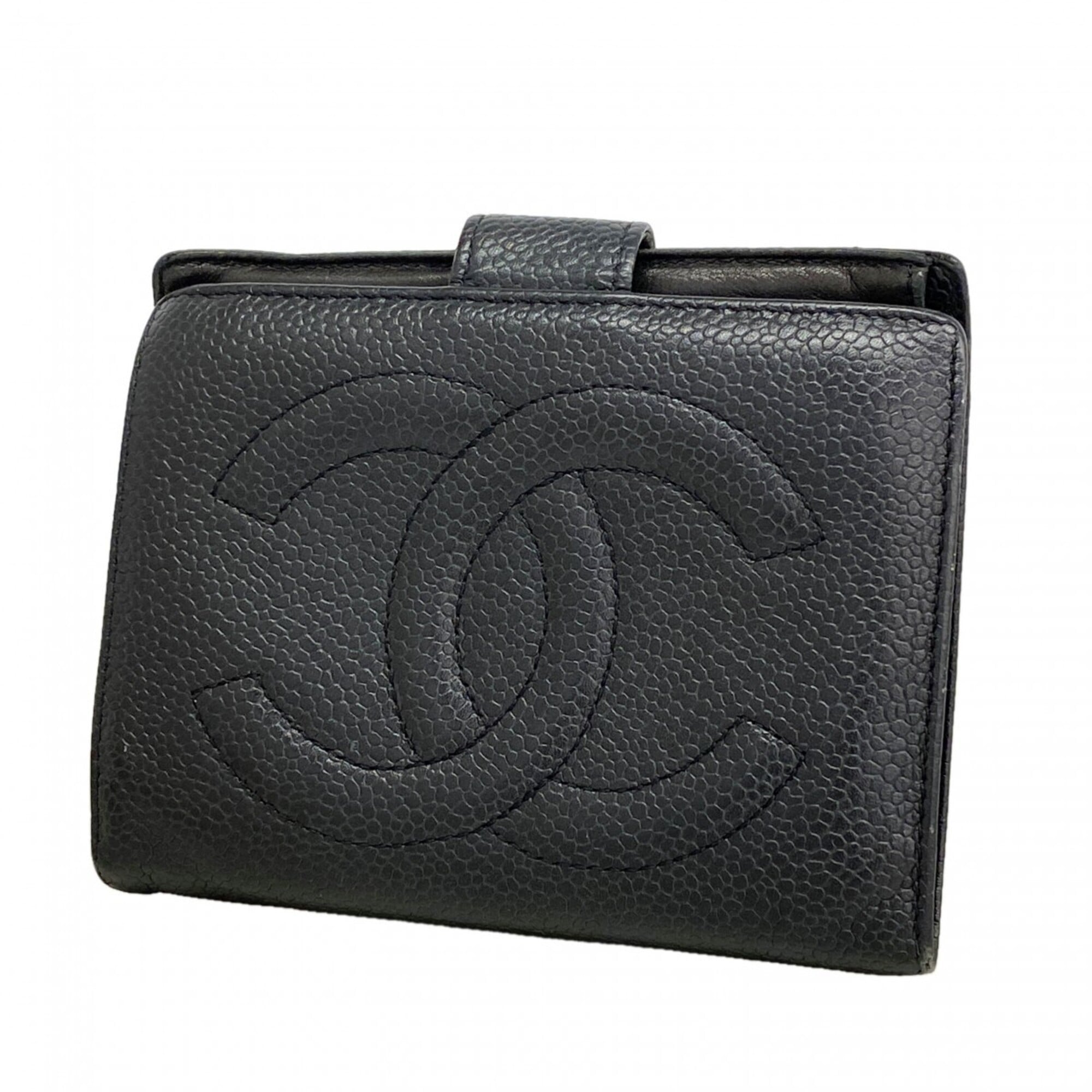 Chanel Black Grained Calfskin Wallet (Bi-Fold) (Pre-Owned)