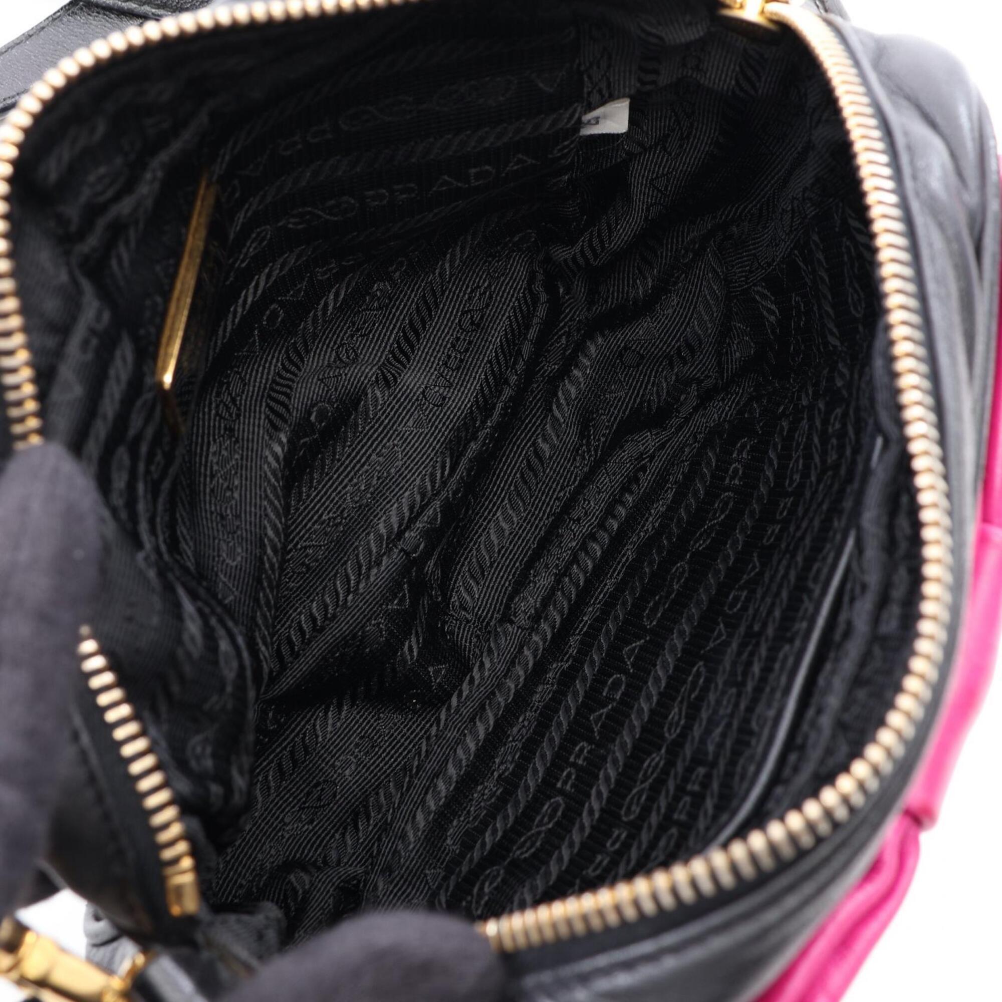 Prada Black Pink Leather Handbag Shoulder Bag (Pre-Owned)