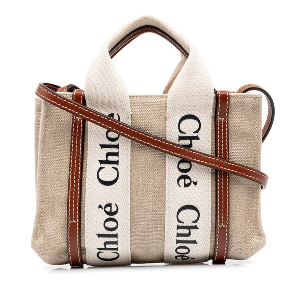 Chloé Beige Brown Canvas Leather Handbag Shoulder Bag (Pre-Owned)