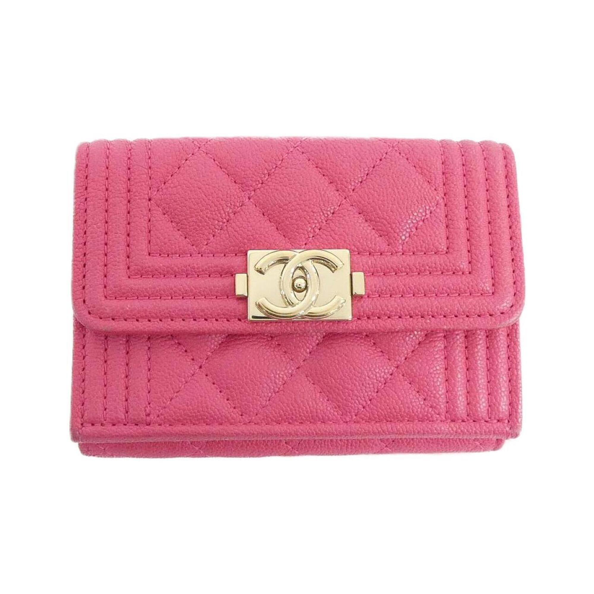Chanel Pink Grained Calfskin Wallet (Tri-Fold) (Pre-Owned)