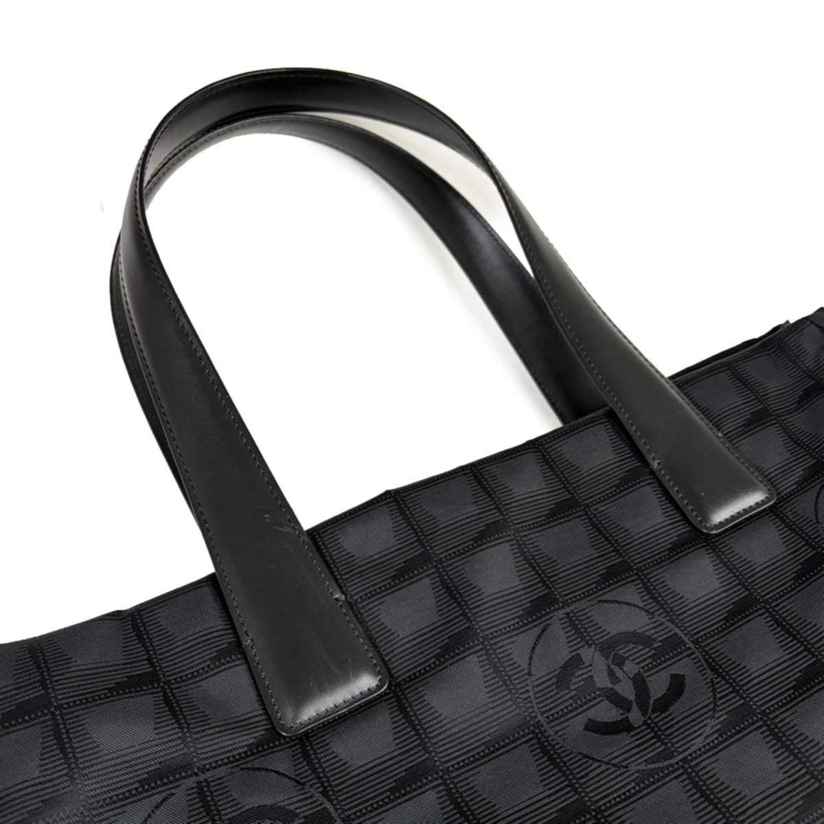 Chanel Black Jacquard Leather Handbag Tote Bag (Pre-Owned)