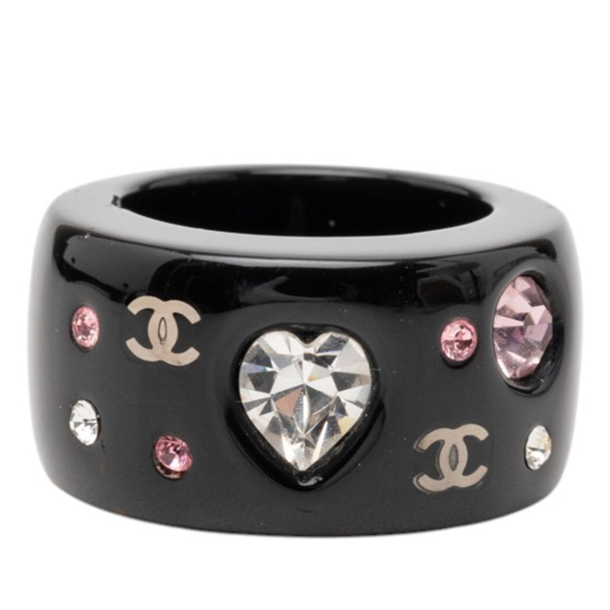 Chanel Black Multi-Color Plastic Band Ring (Pre-Owned)