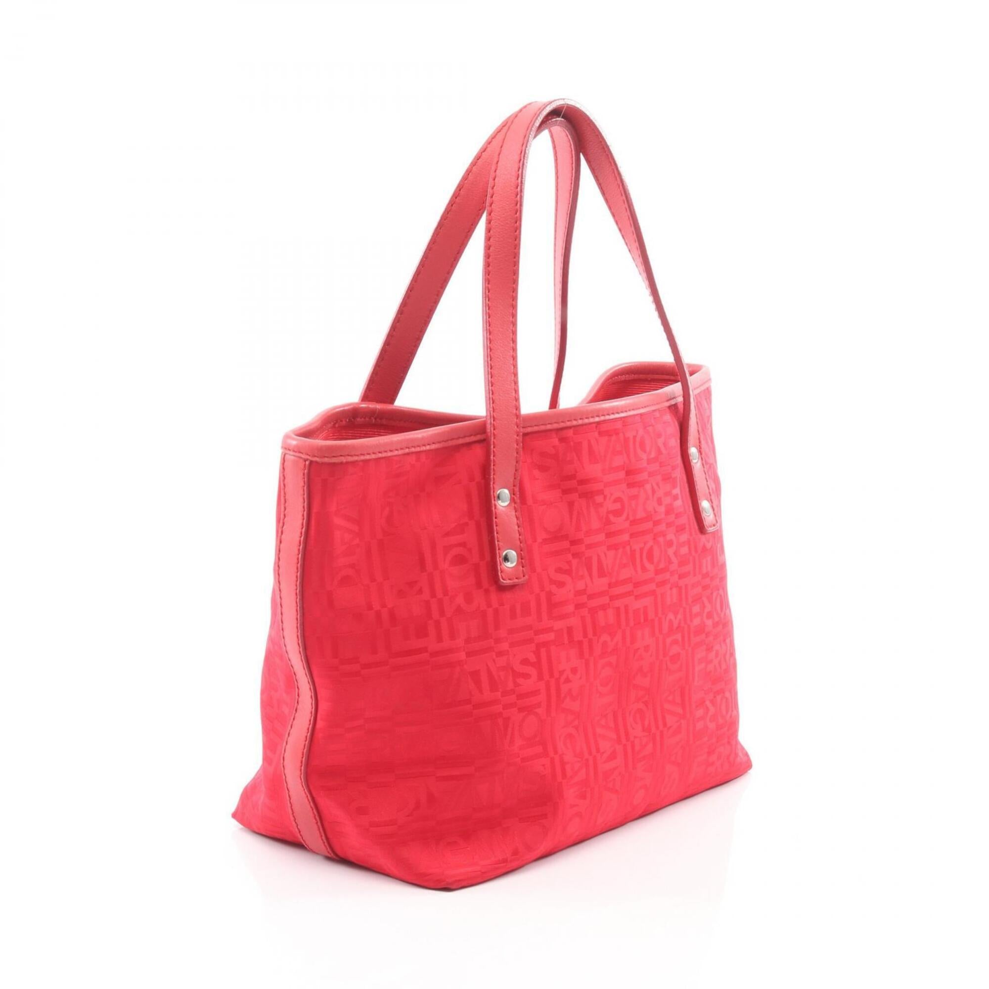 Salvatore Ferragamo Red Color Canvas Leather Handbag Tote Bag (Pre-Owned)
