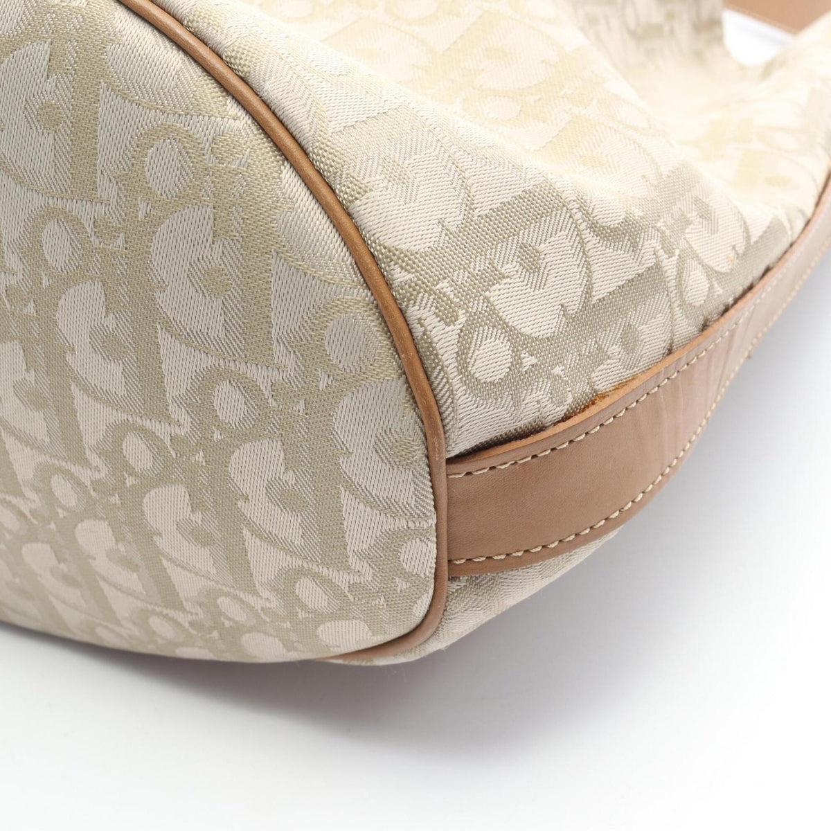 Christian Dior Beige Brown Leather Nylon Canvas Handbag Shoulder Bag (Pre-Owned)