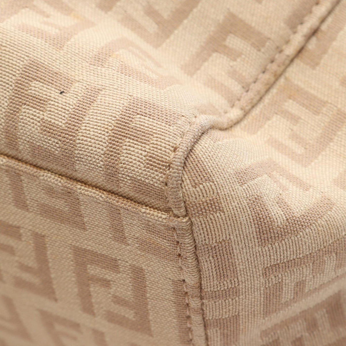 Fendi Zucchino Beige Canvas Leather Handbag Tote Bag (Pre-Owned)