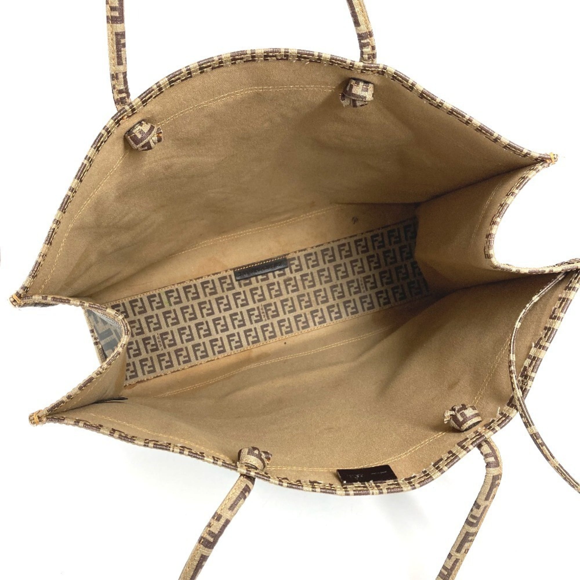 Fendi Zucca Beige Brown Coated Canvas Shoulder Bag Tote Bag (Pre-Owned)
