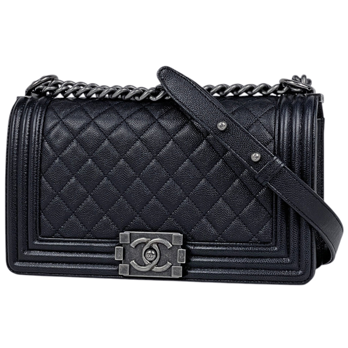 Chanel Black Grained Calfskin Shoulder Bag (Pre-Owned)