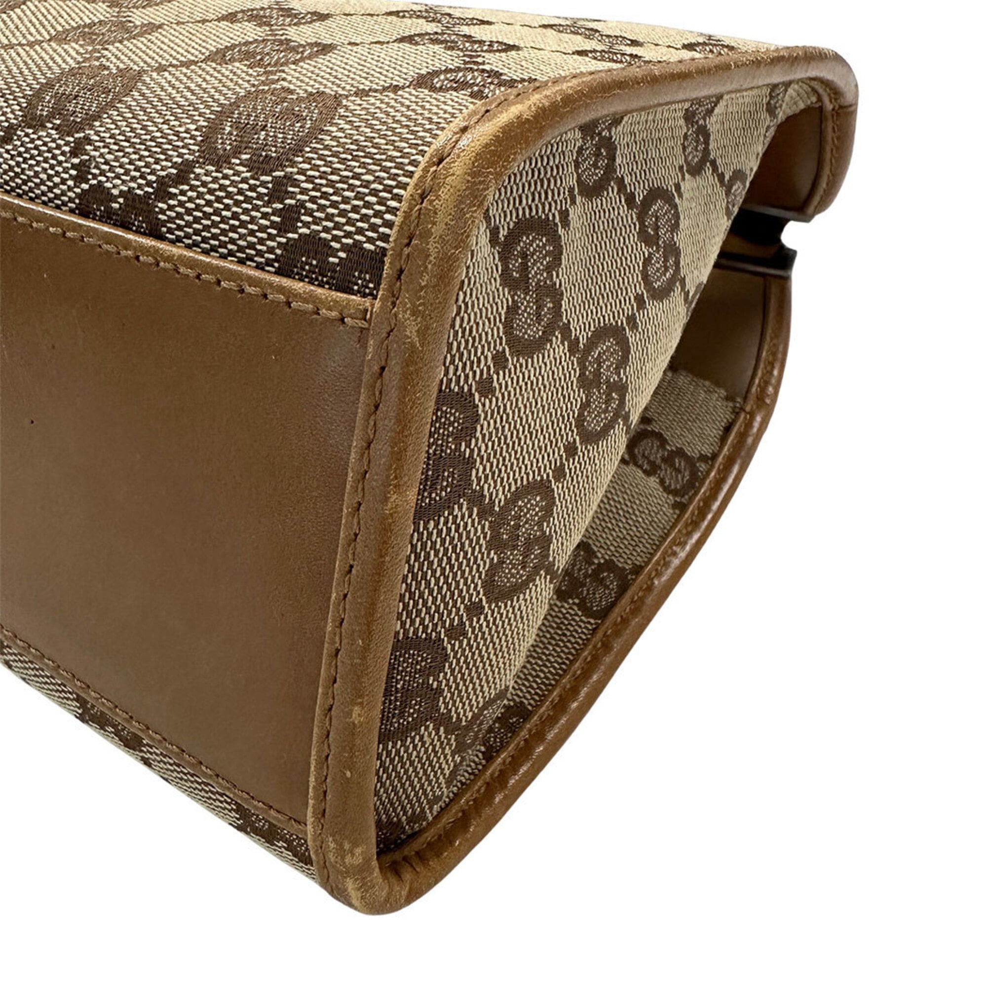 Gucci Beige Brown Canvas Handbag Shoulder Bag (Pre-Owned)
