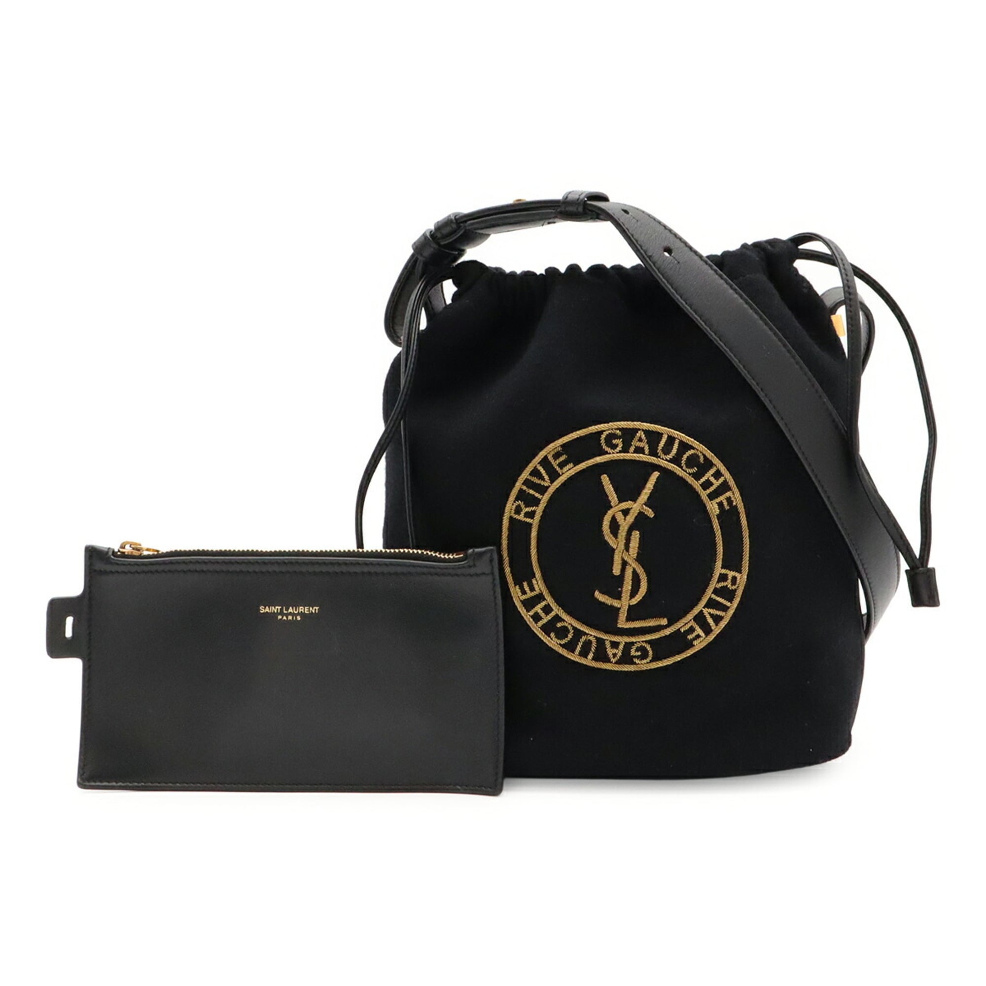 Yves Saint Laurent Black Felt Leather Shoulder Bag (Pre-Owned)