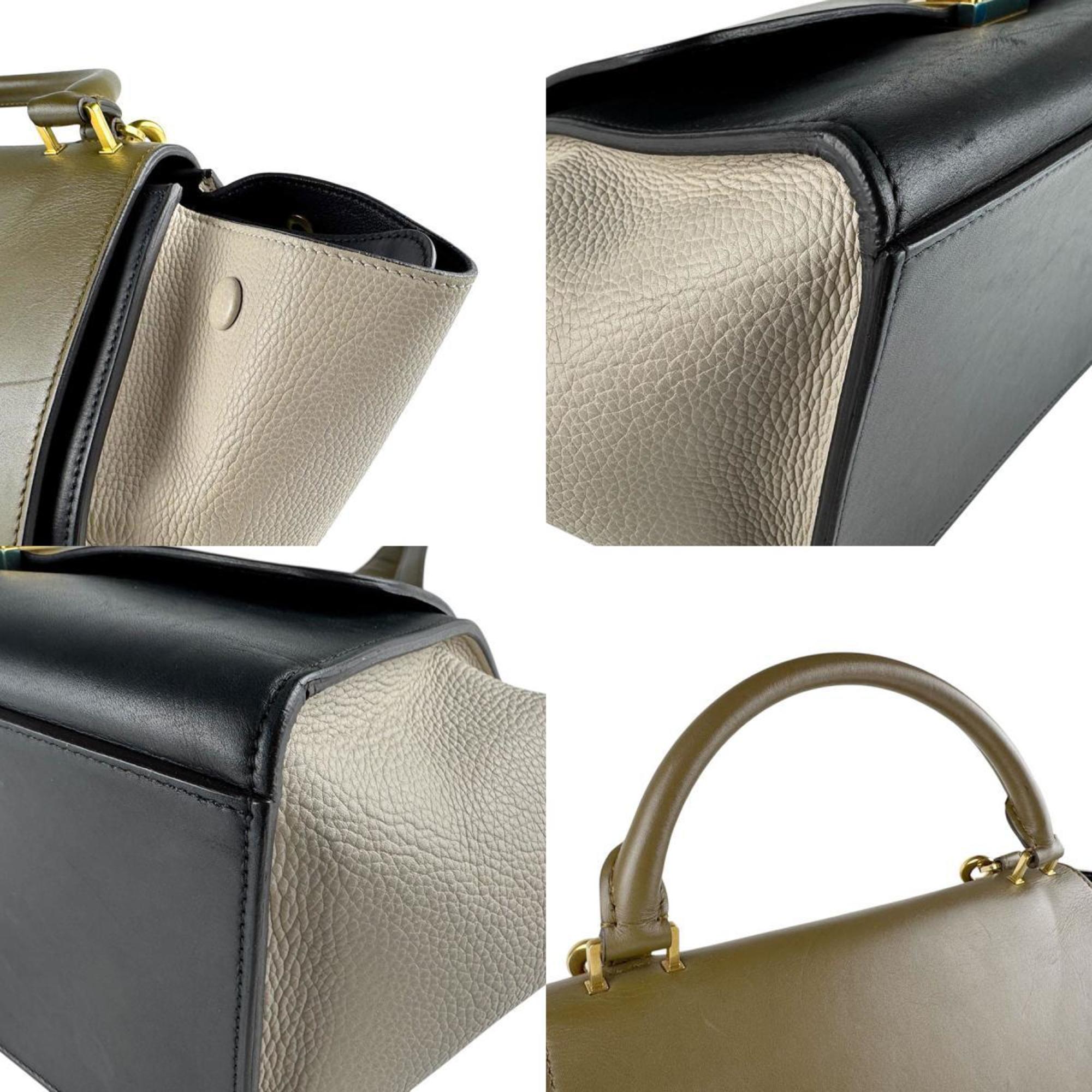 Celine Black Khaki Light Beige Leather Handbag Shoulder Bag (Pre-Owned)