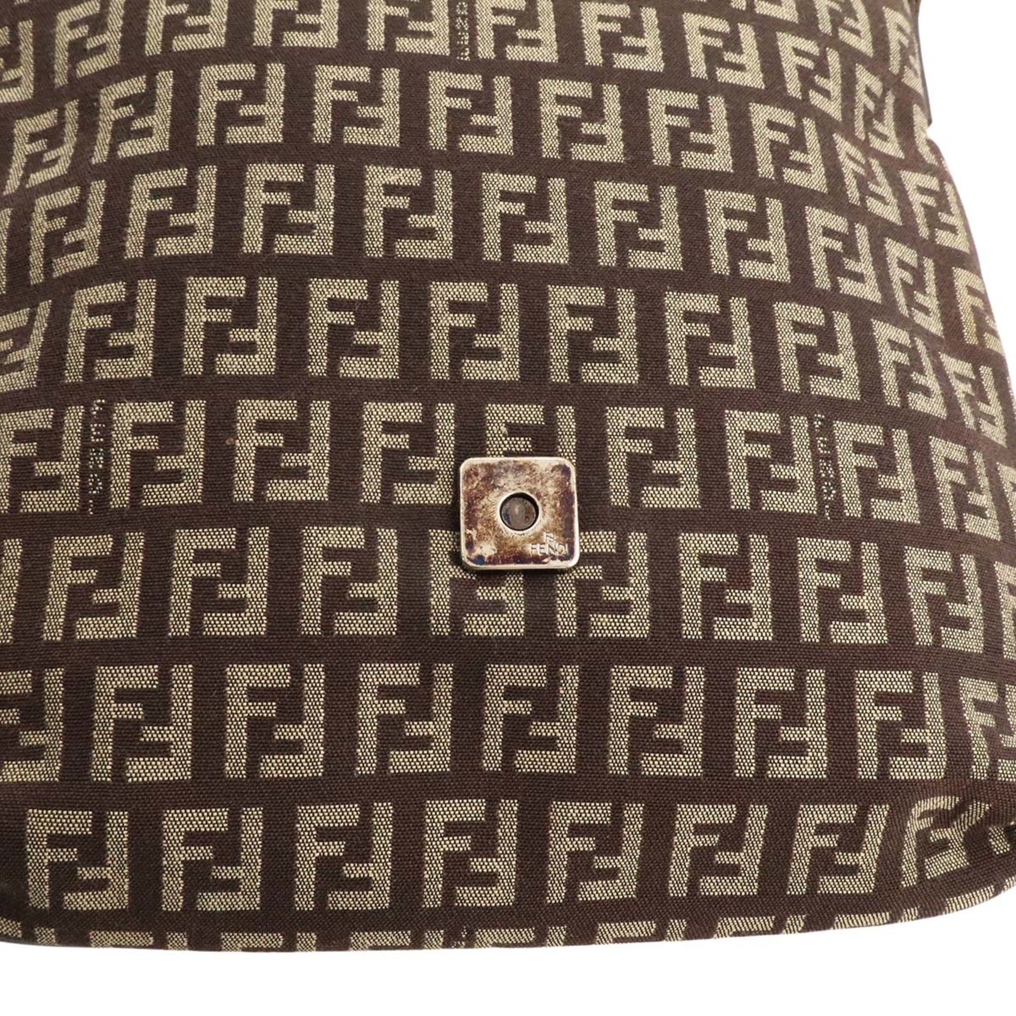 Fendi Zucchino Beige Dark Brown Khaki Canvas Leather Pochette Shoulder Bag (Pre-Owned)