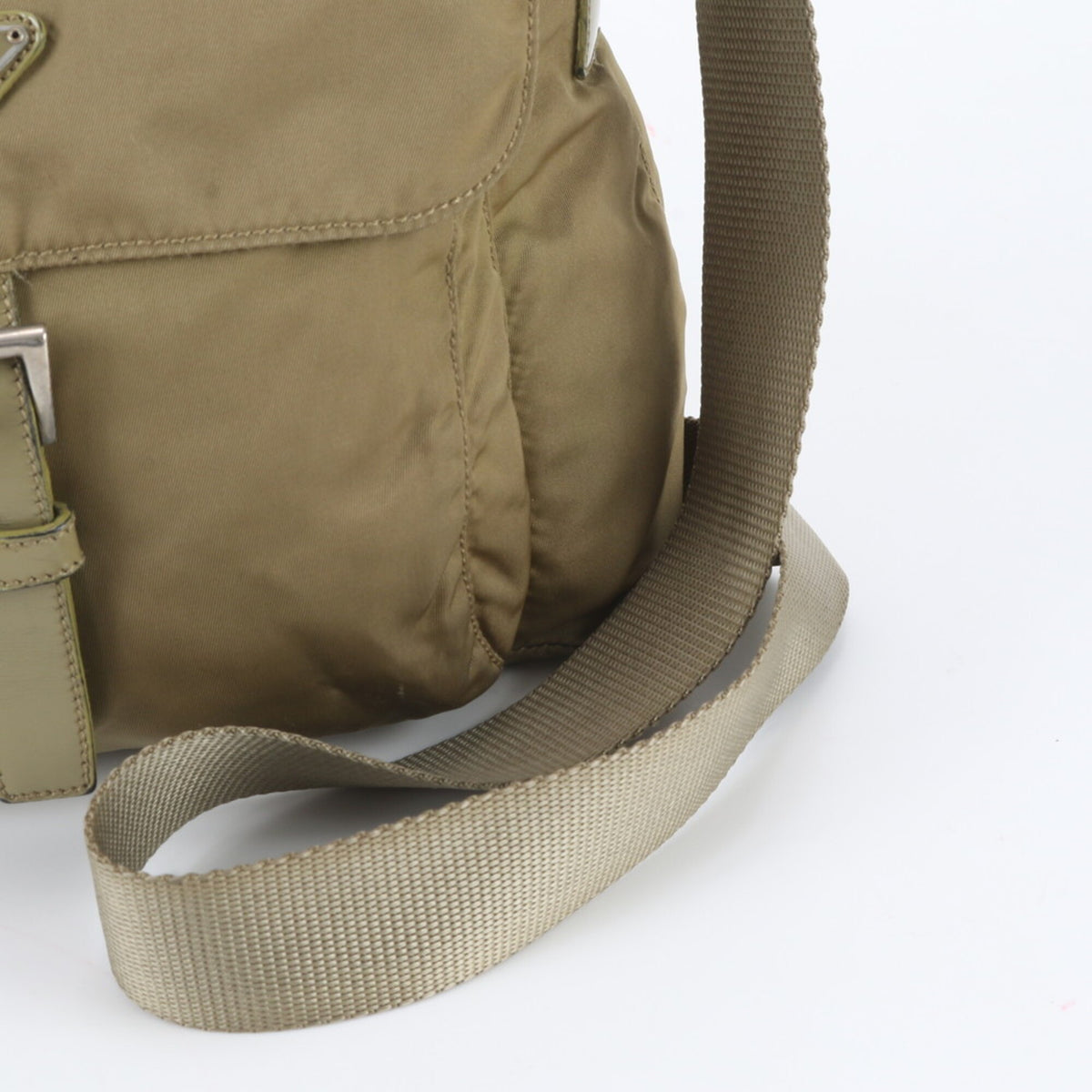 Prada Green Khaki Leather Nylon Messenger Bag Shoulder Bag (Pre-Owned)