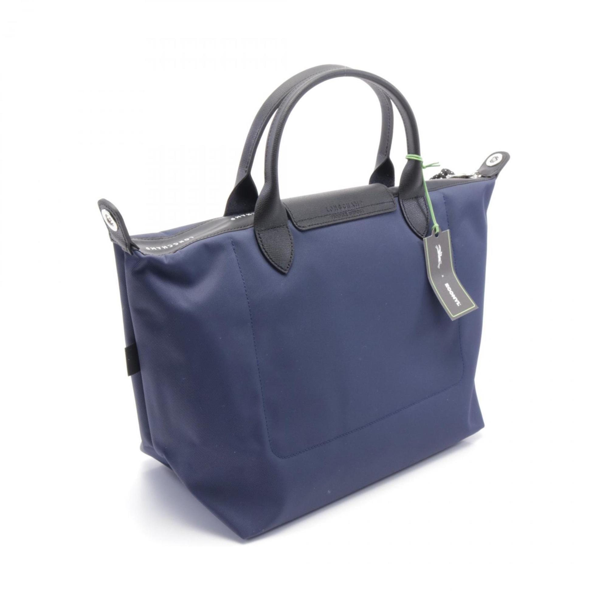 Longchamp Black Navy Nylon Leather Tote Bag (Pre-Owned)