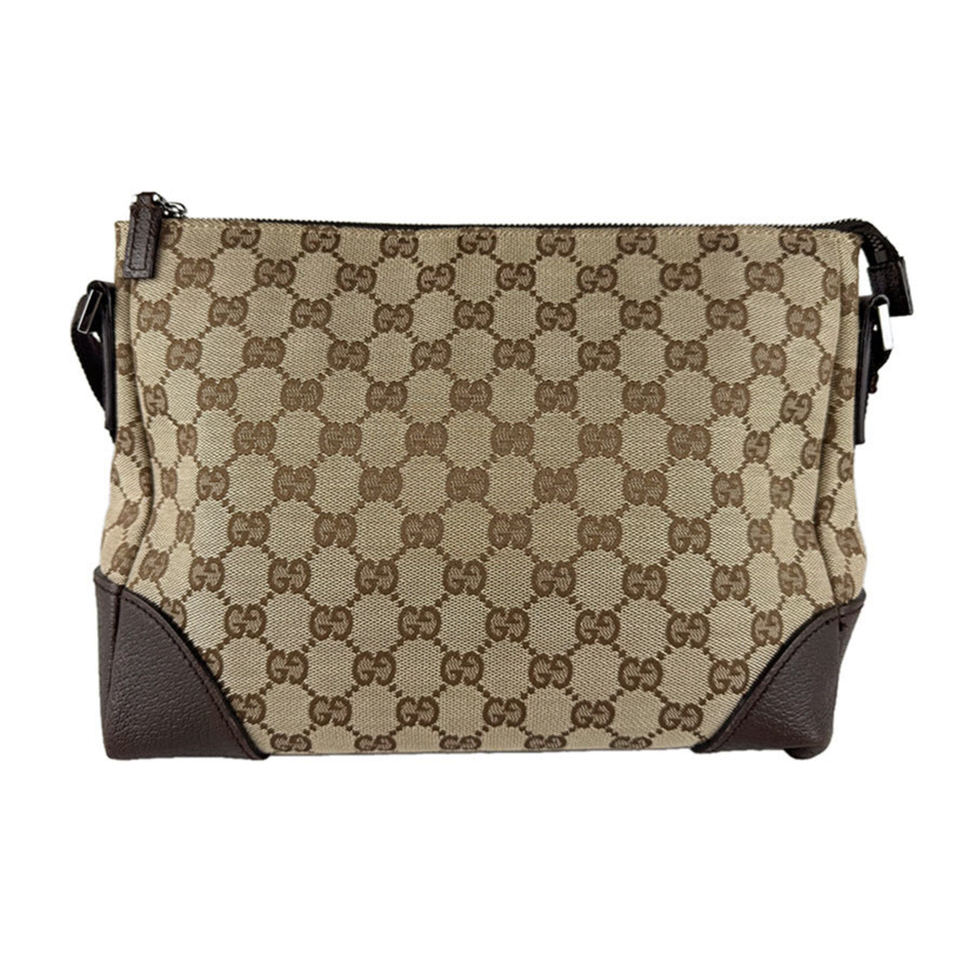 Gucci Brown Brown Gg Gg Canvas Leather Shoulder Bag (Pre-Owned)