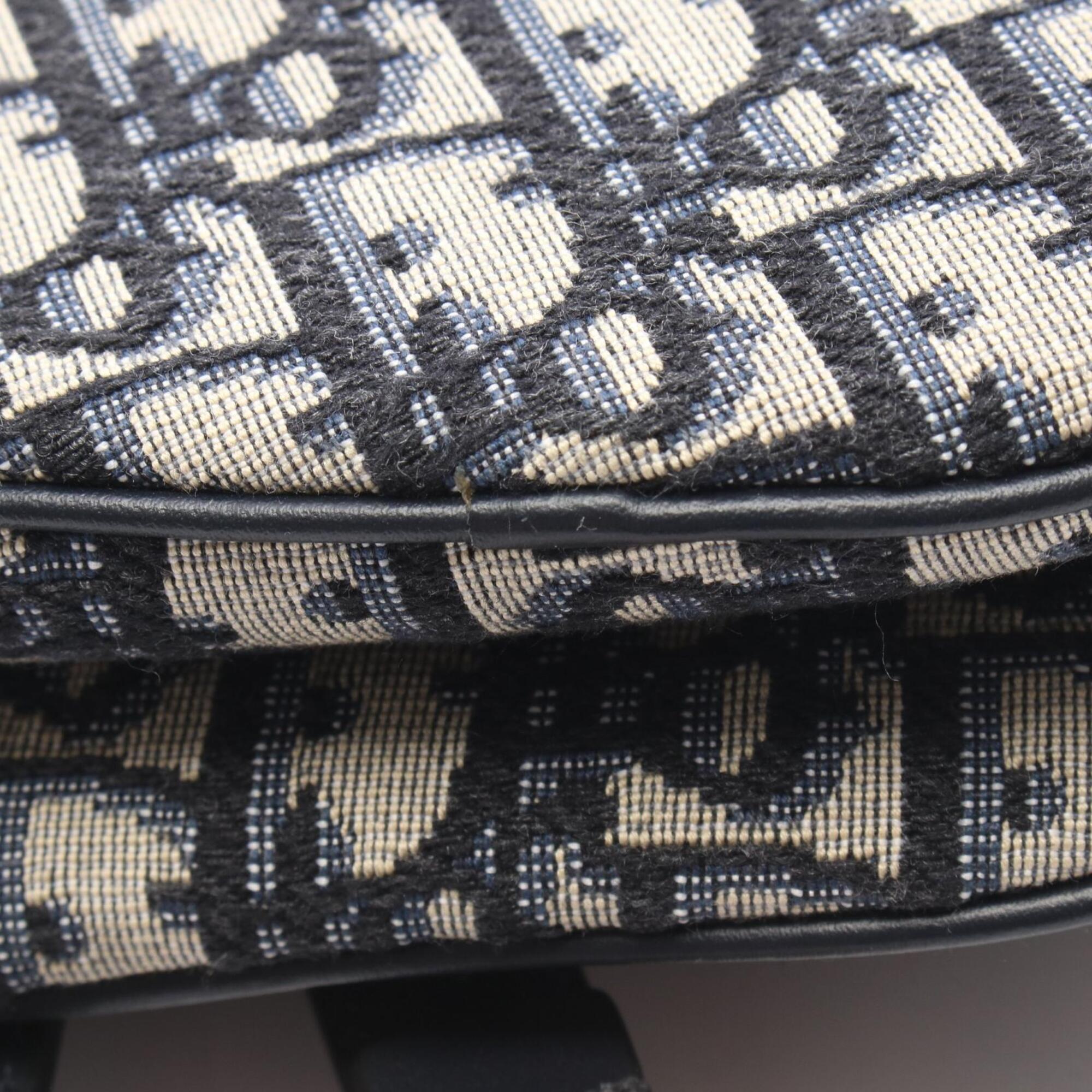Christian Dior Beige Navy Canvas Leather Handbag Saddle Bag (Pre-Owned)