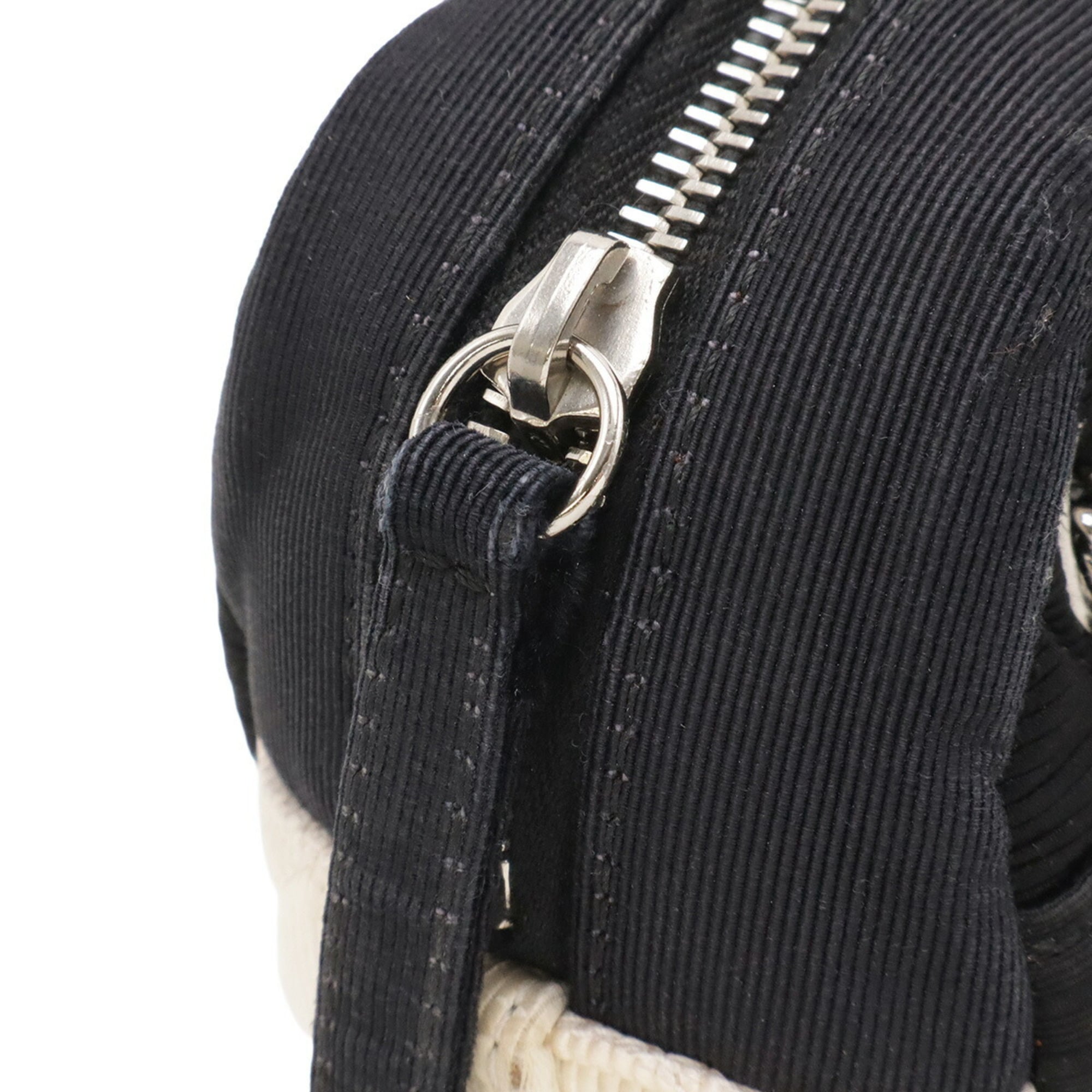 Chanel 2.55 Black Ivory Satin Canvas Shoulder Bag (Pre-Owned)