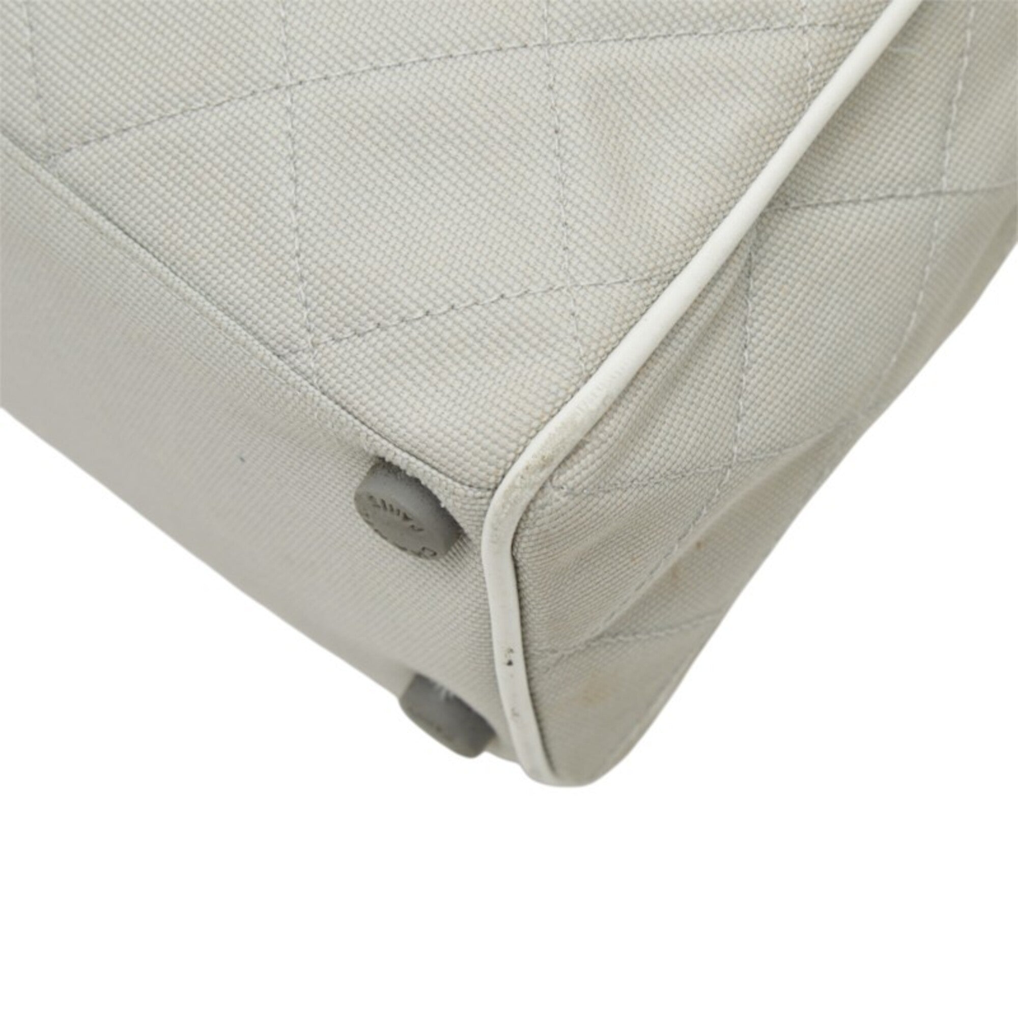 Chanel Gray White Canvas Leather Boston Bag (Pre-Owned)