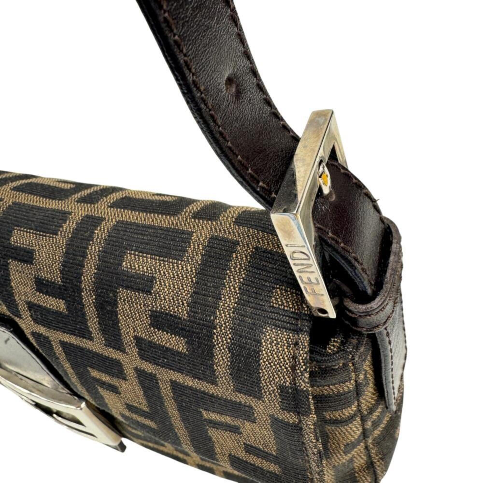 Fendi Brown Canvas Leather Handbag Pouch (Pre-Owned)