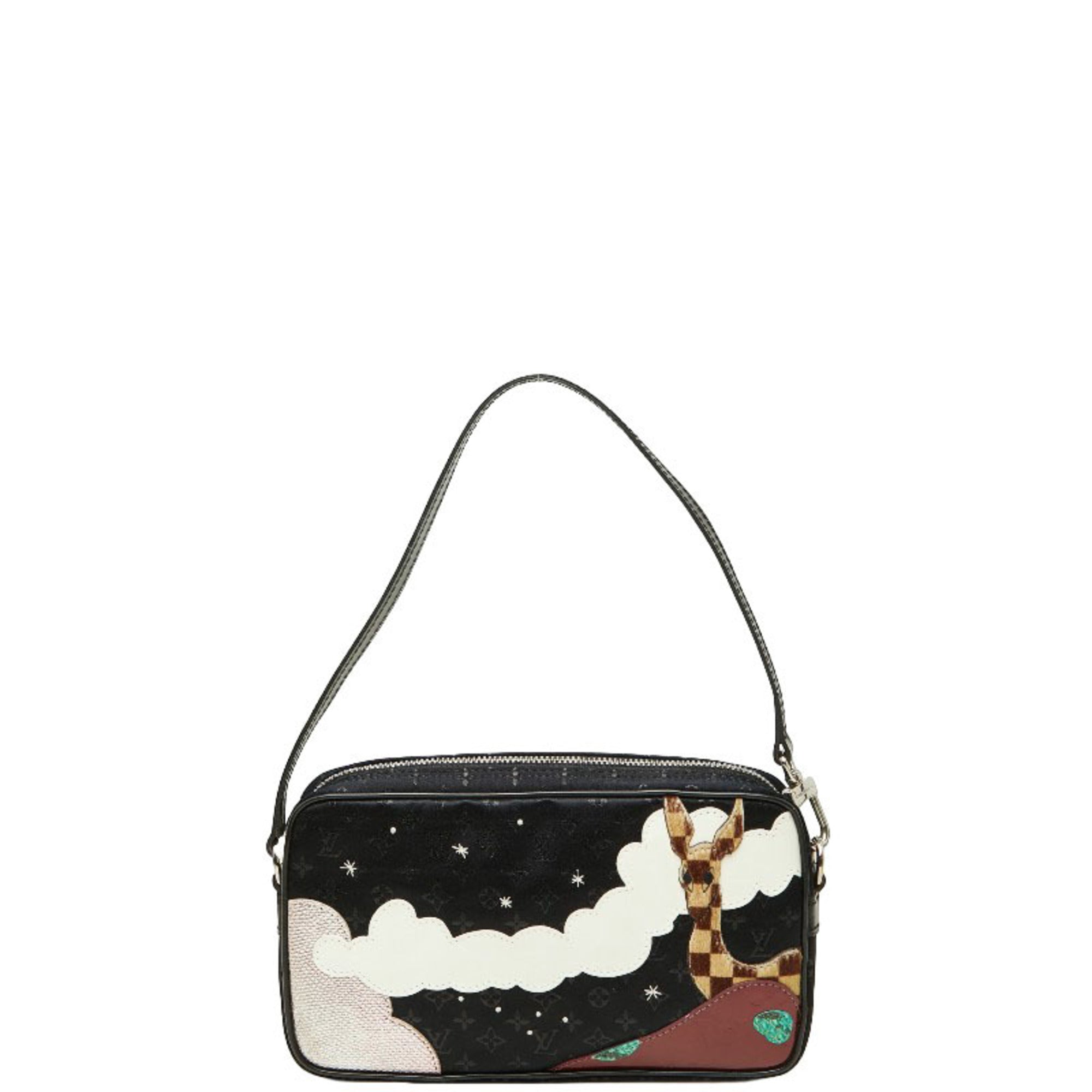 Louis Vuitton Black Satin Leather Handbag Pochette Shoulder Bag (Pre-Owned)