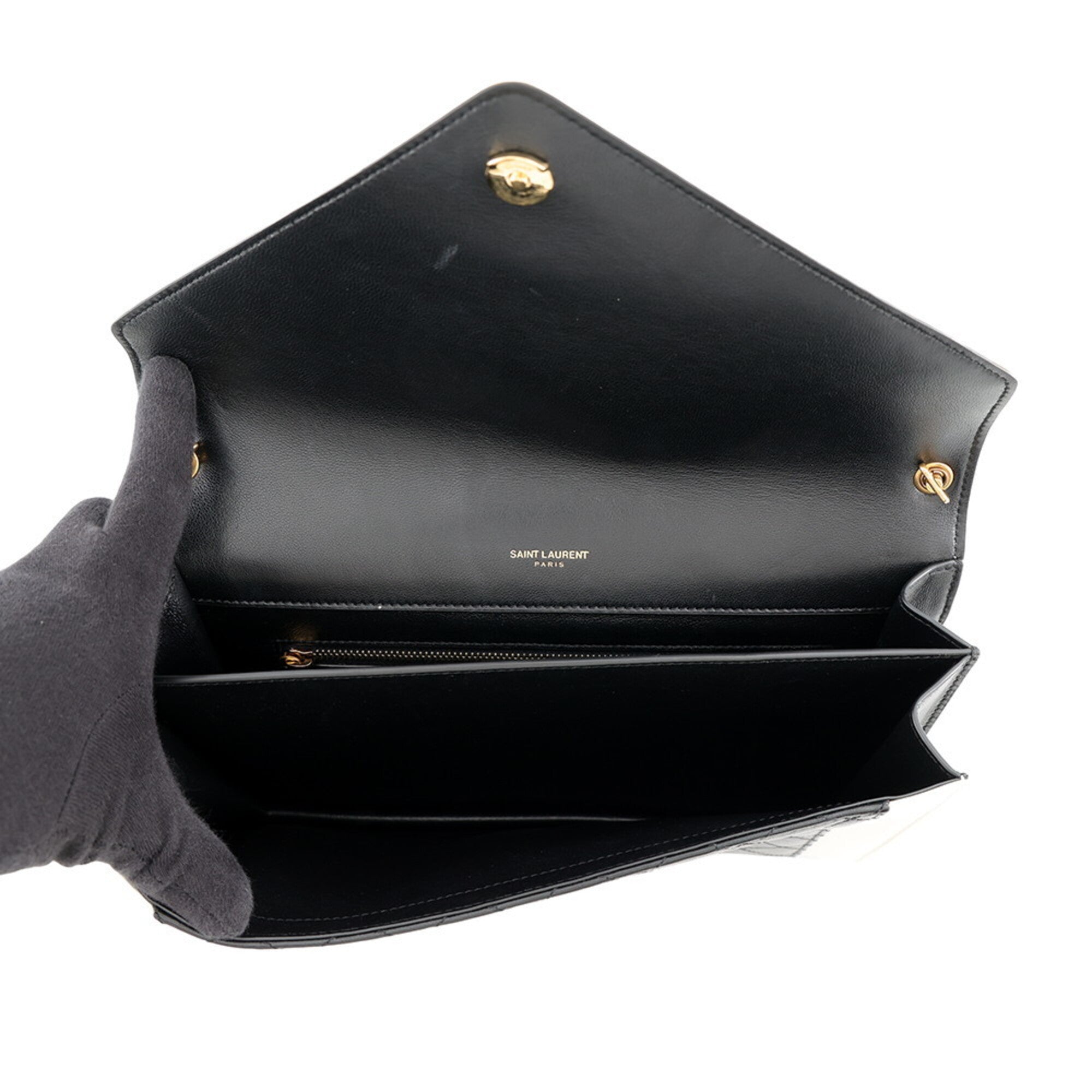 Saint Laurent Black White Leather Shoulder Bag (Pre-Owned)
