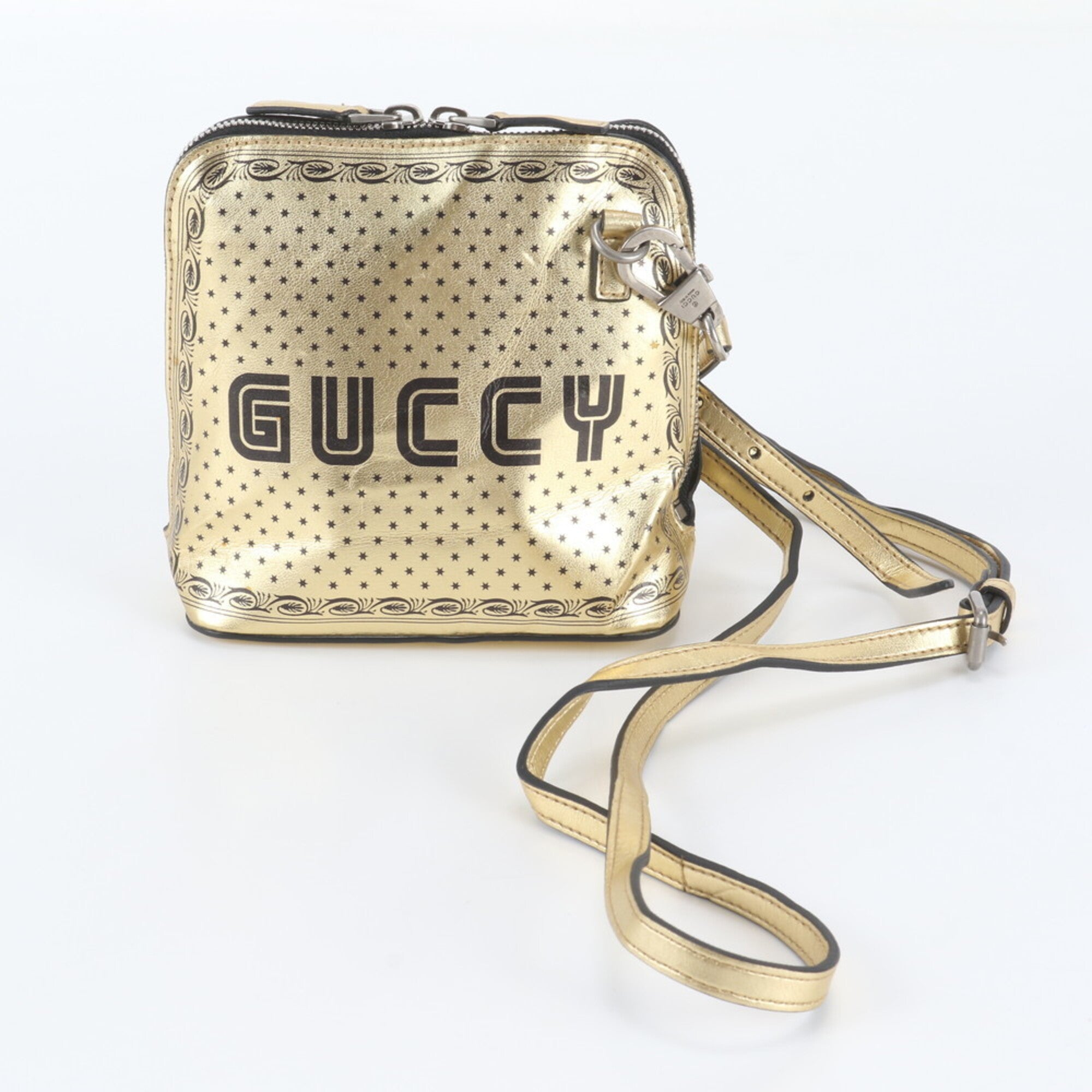 Gucci Black Gold Leather Shoulder Bag (Pre-Owned)