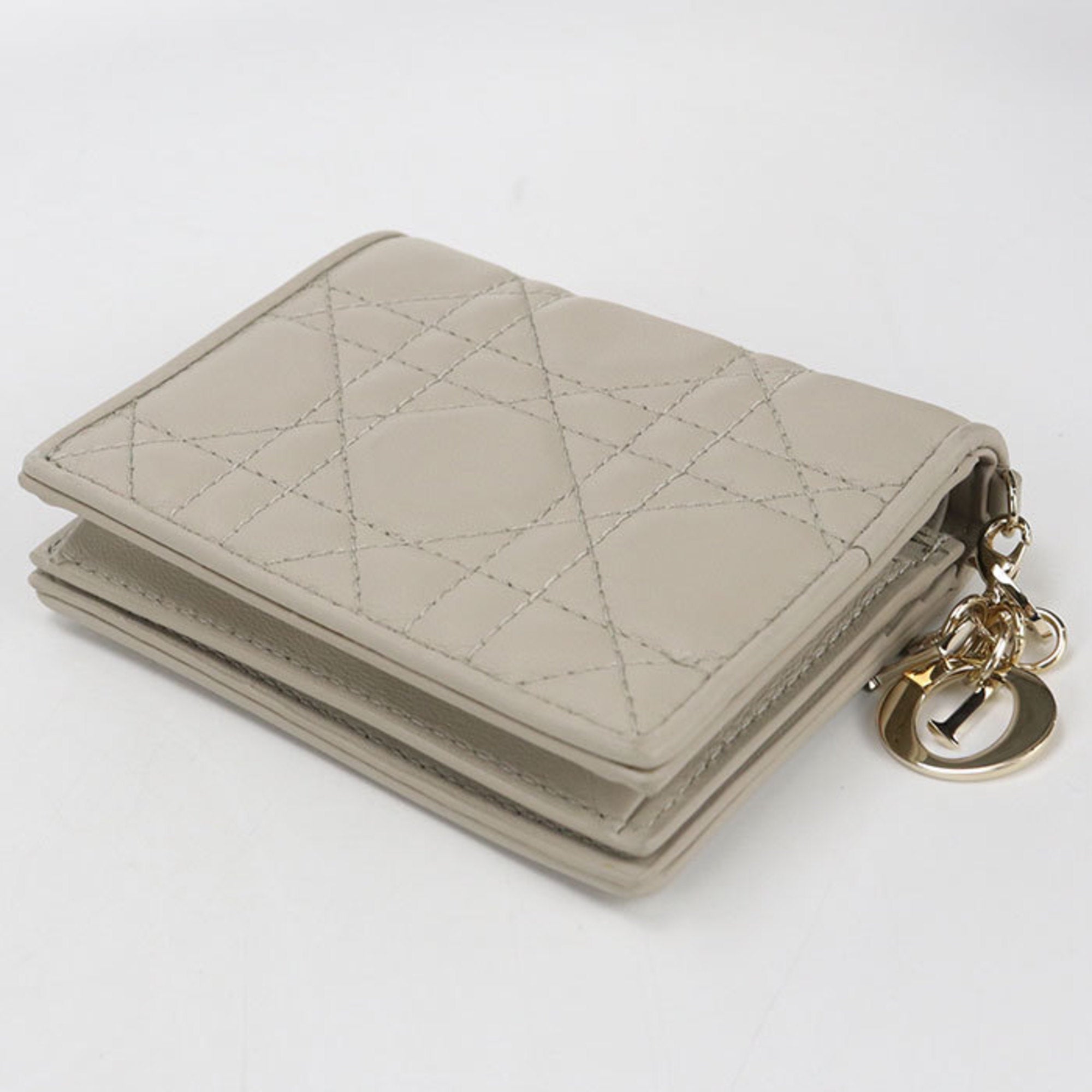 Christian Dior Lady Dior Beige Leather Wallet (Bi-Fold) (Pre-Owned)