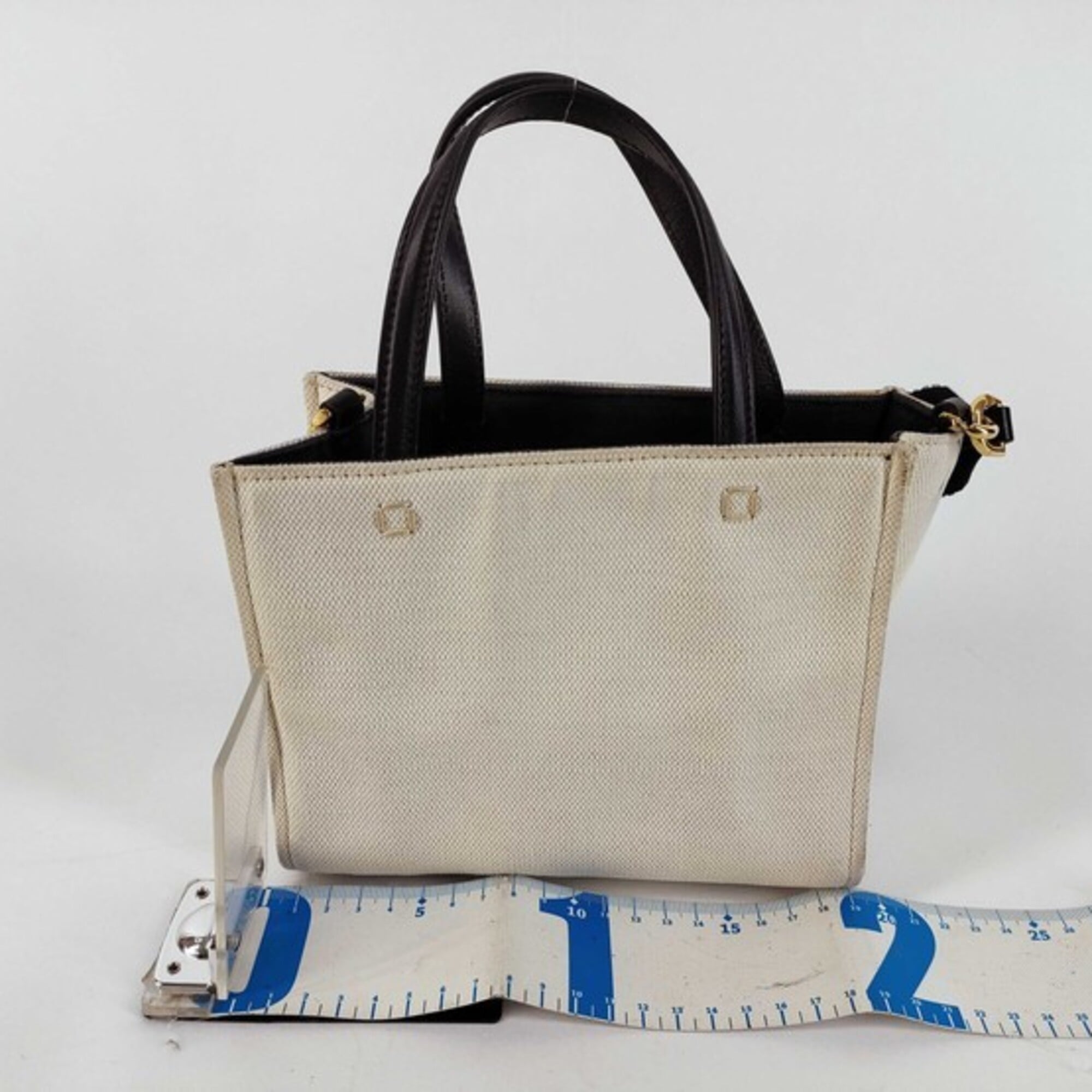 Givenchy Beige Black Canvas Leather Handbag Shoulder Bag Tote Bag (Pre-Owned)