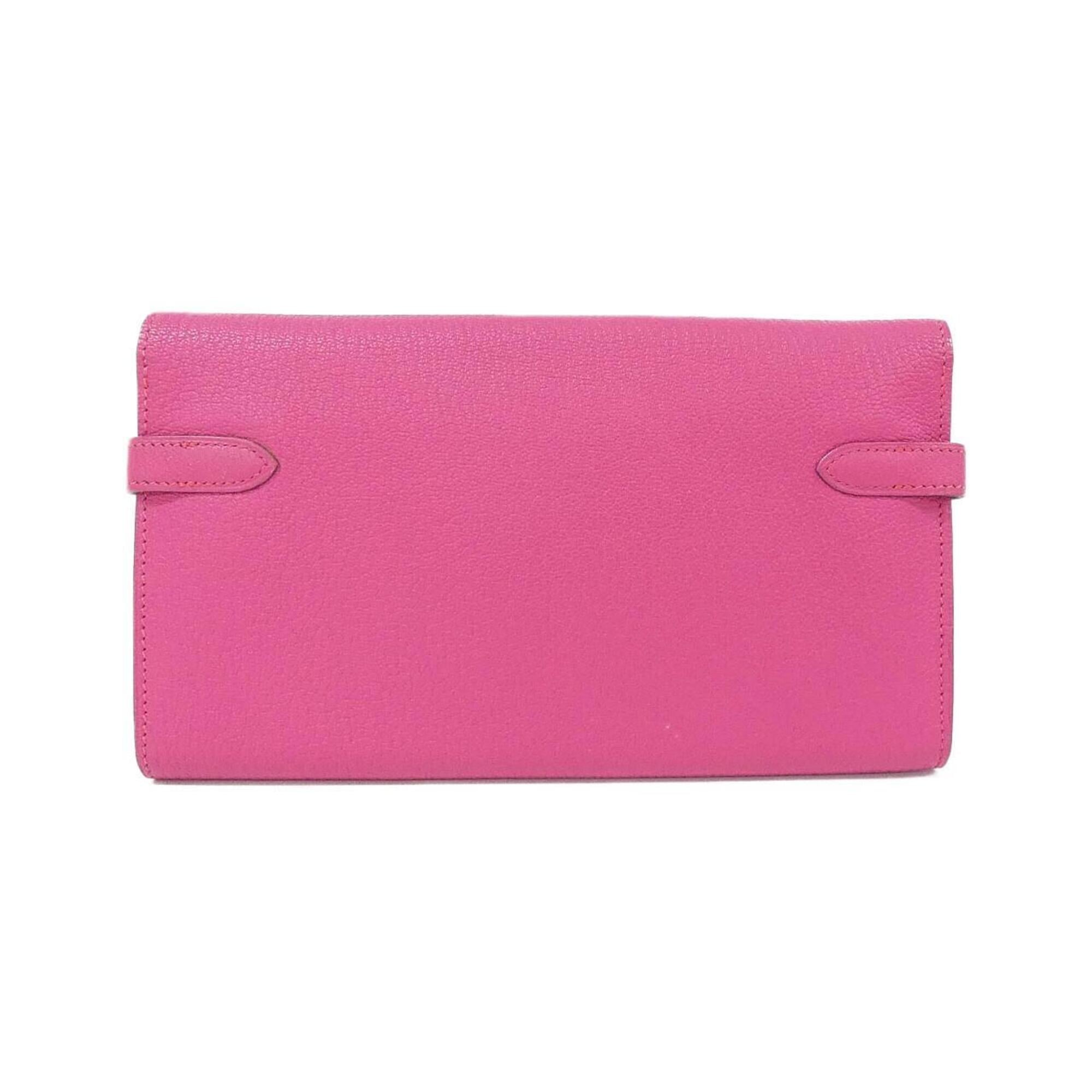 Hermes Rose Shocking Chevre Leather Long Wallet (Bi-Fold) (Pre-Owned)