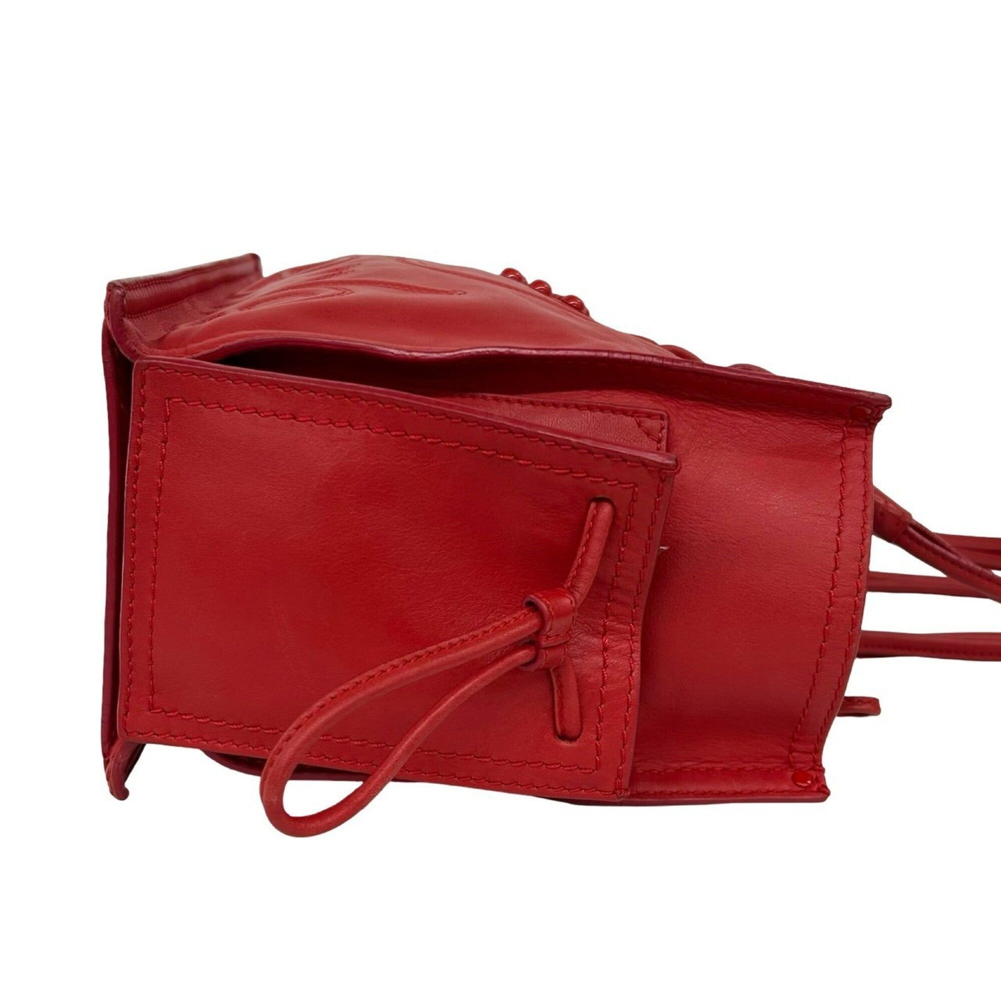 Loewe Red Color Leather Handbag Shoulder Bag Tote Bag (Pre-Owned)