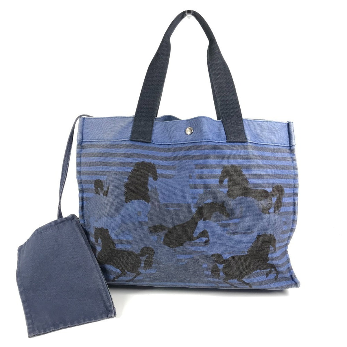 Hermes Black Blue Cotton Handbag Pouch Shoulder Bag Tote Bag (Pre-Owned)