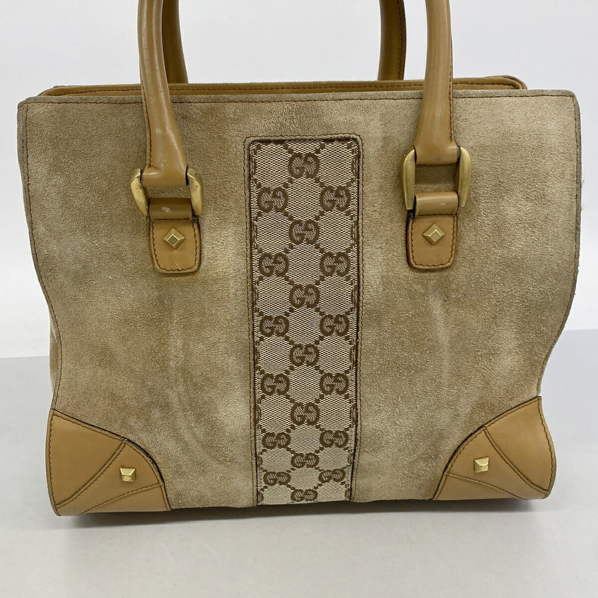 Gucci Beige Canvas Suede Handbag (Pre-Owned)