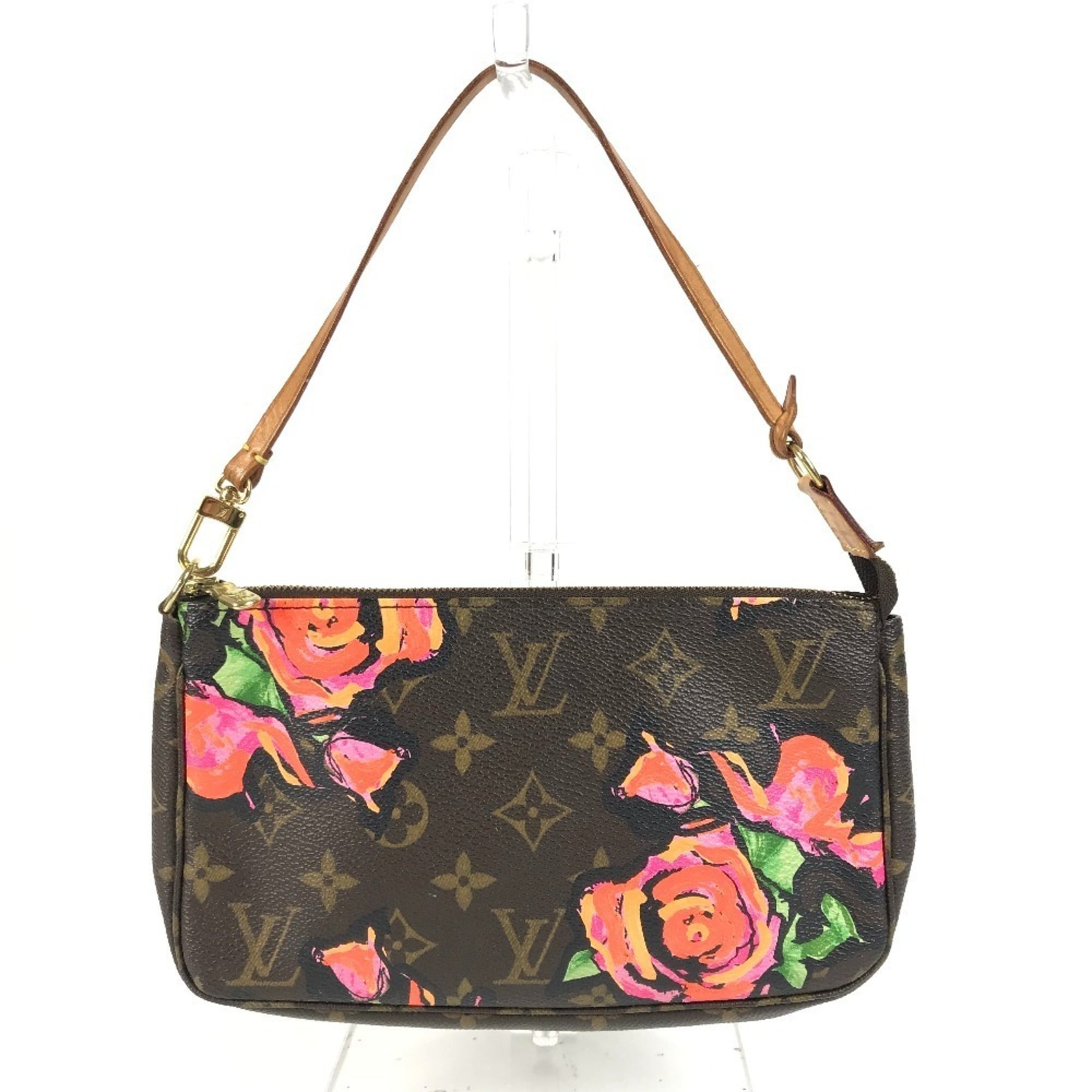 Louis Vuitton Brown Pink Rose Monogram Rose Canvas Handbag Pouch Shoulder Bag (Pre-Owned)