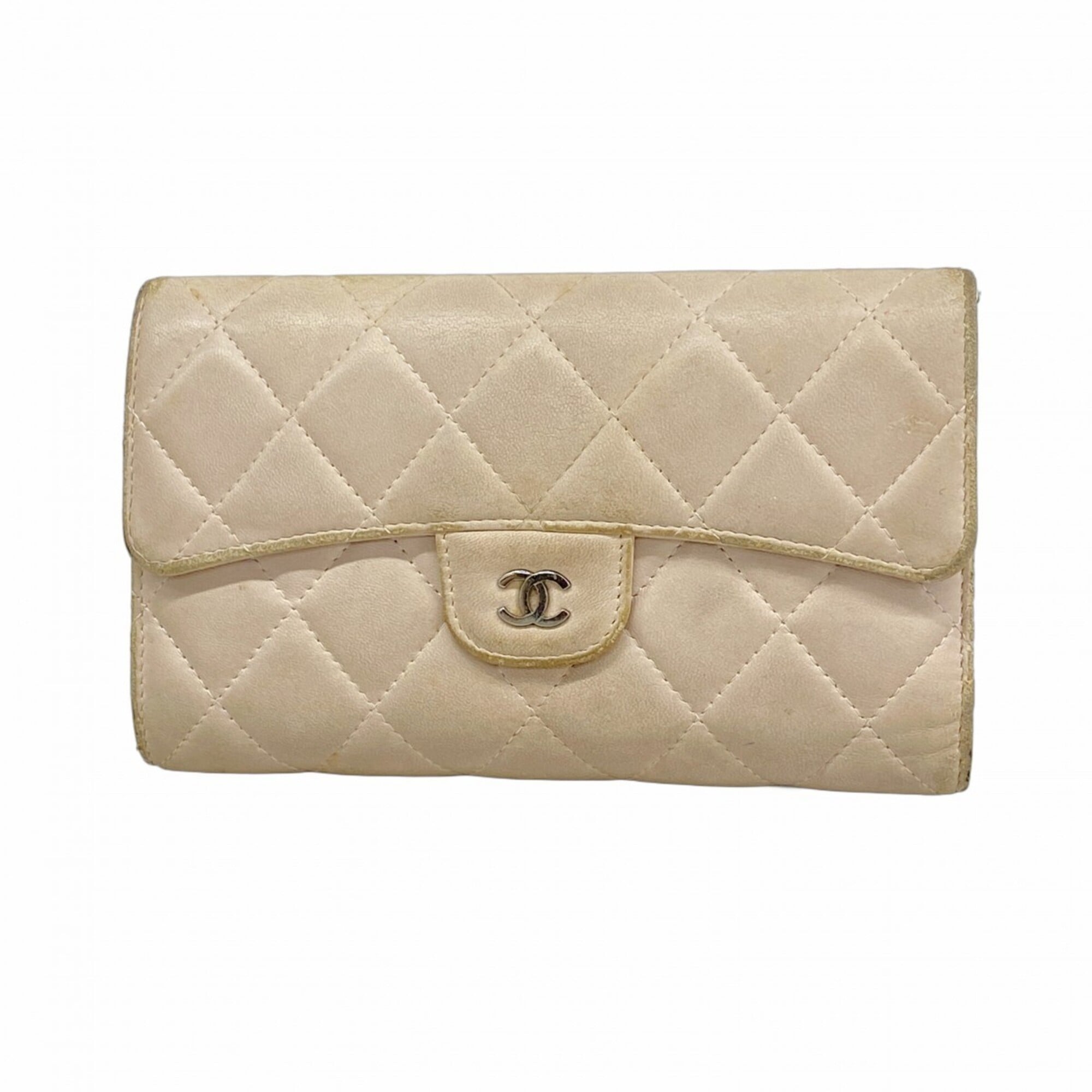 Chanel Pink Leather Long Wallet (Tri-Fold) (Pre-Owned)