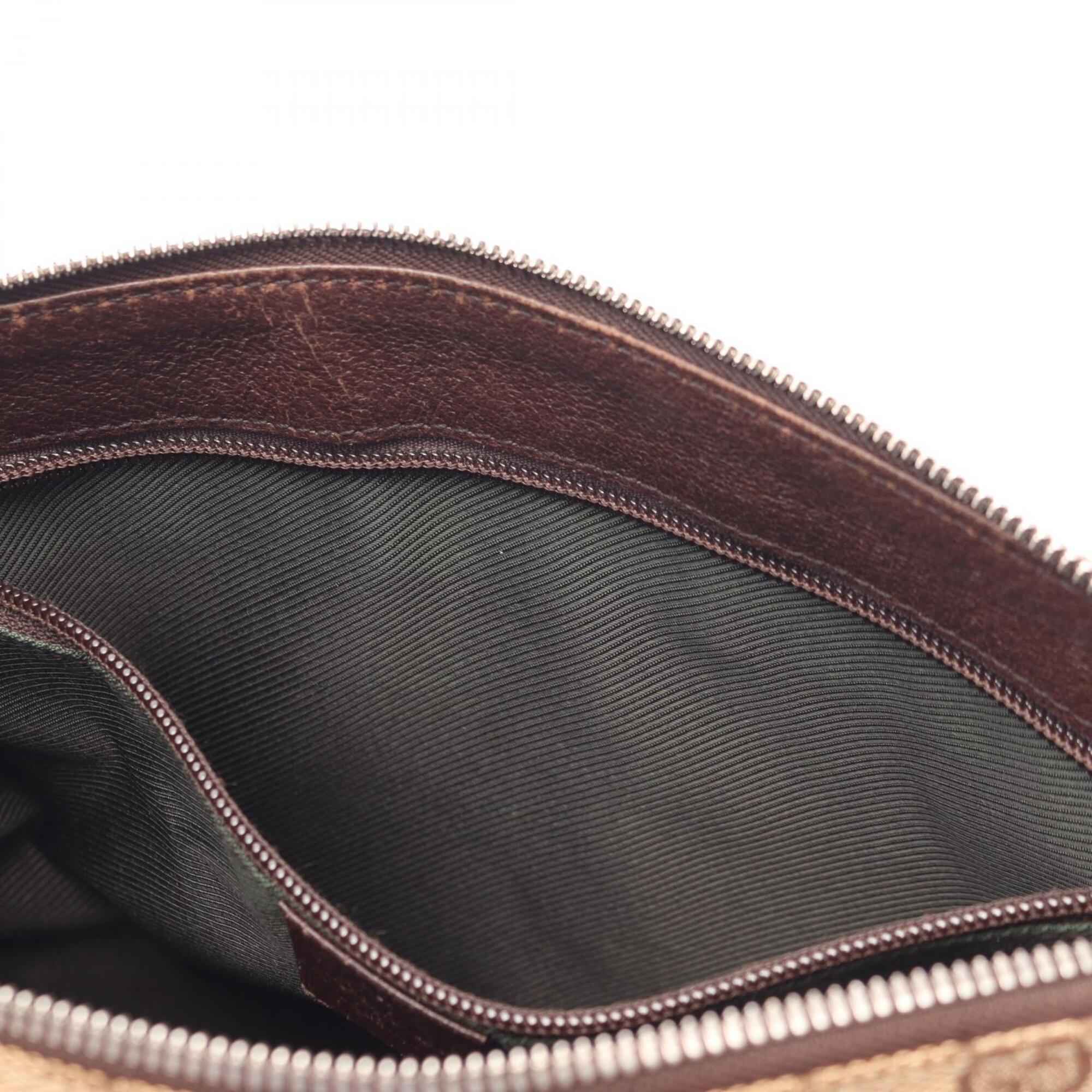 Gucci Beige Brown Canvas Leather Handbag Shoulder Bag (Pre-Owned)