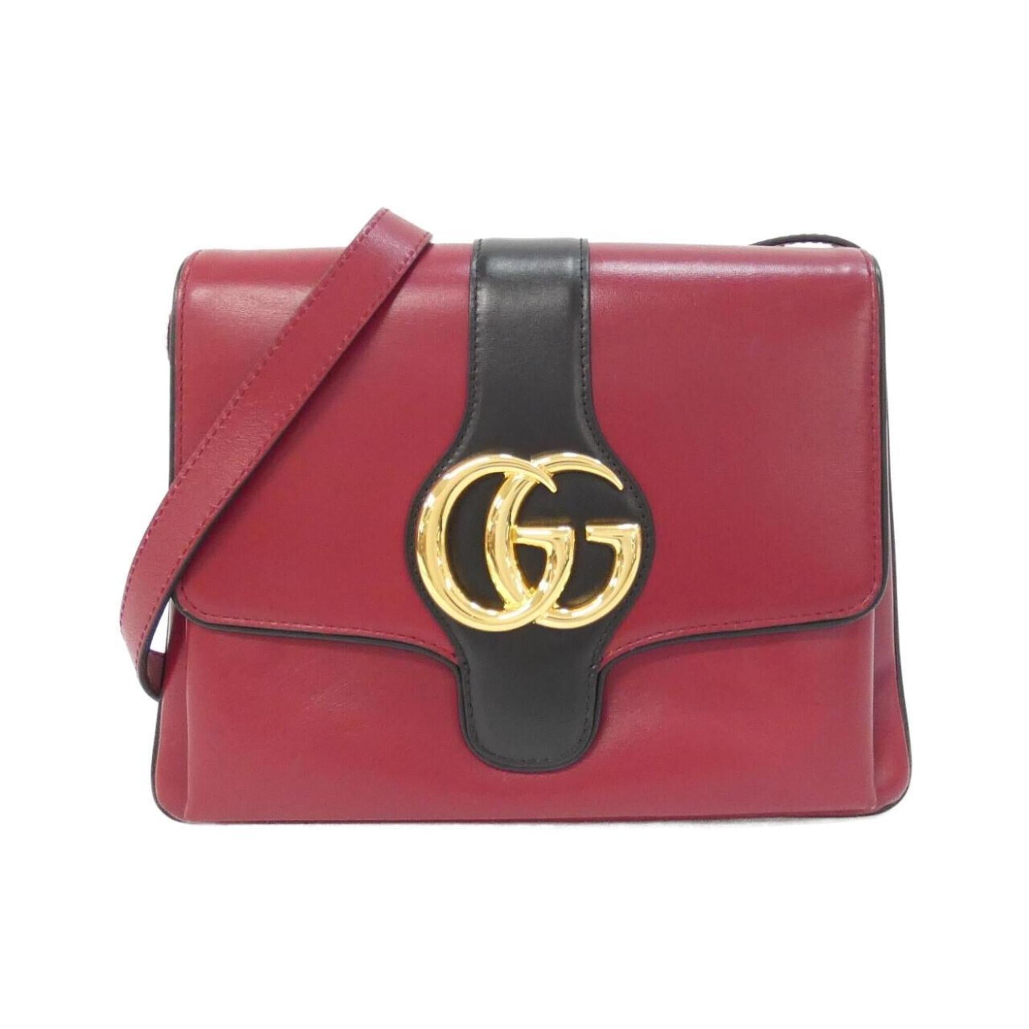 Gucci Black Red Color Leather Shoulder Bag (Pre-Owned)