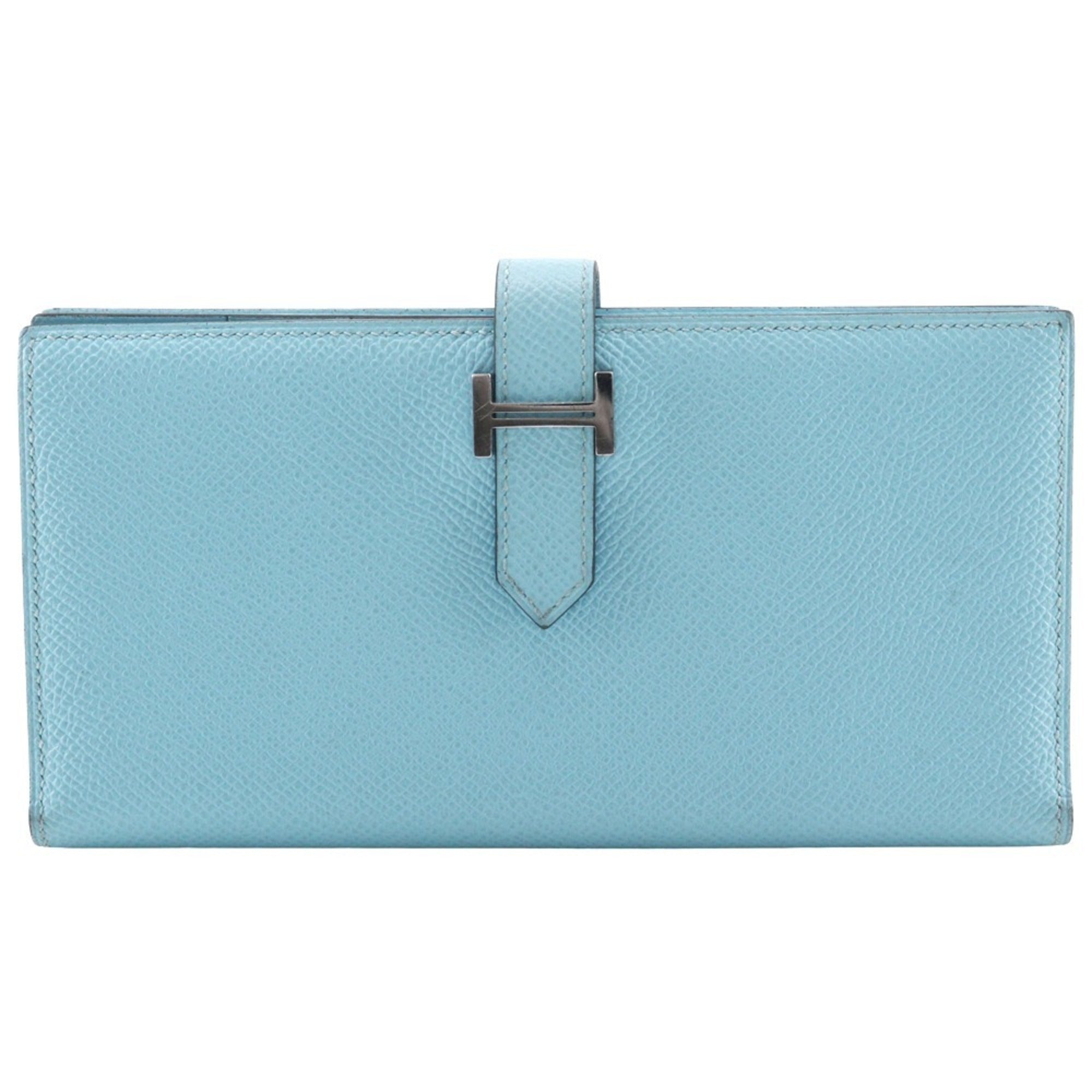 Hermes Bearn Light Blue Epsom Leather Long Wallet (Bi-Fold) (Pre-Owned)