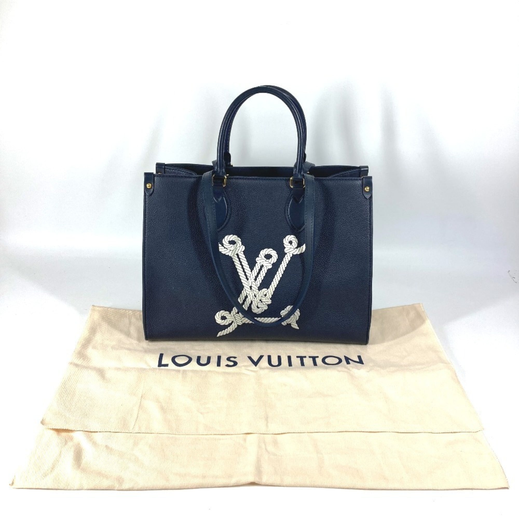 Louis Vuitton Navy White Leather Shoulder Bag Tote Bag (Pre-Owned)