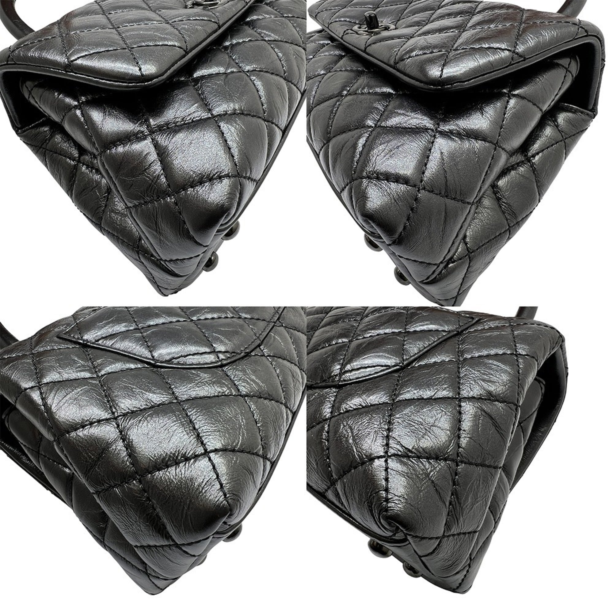 Chanel Metallic Gray Leather Handbag Shoulder Bag (Pre-Owned)