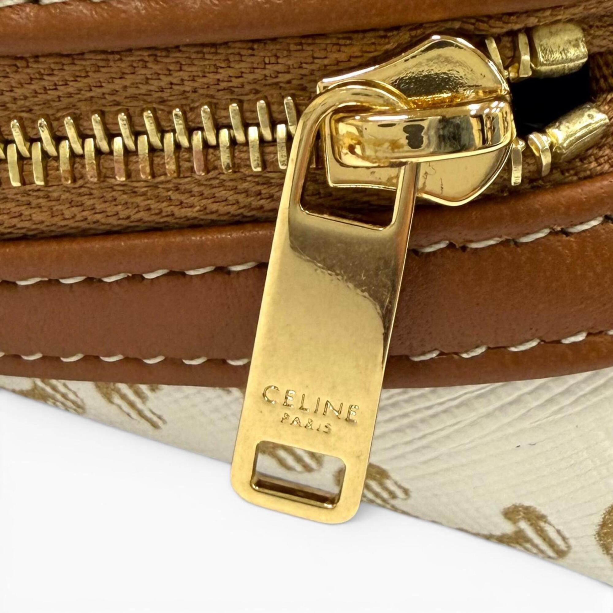 Celine Brown Off-White Canvas Clutch Bag Shoulder Bag (Pre-Owned)