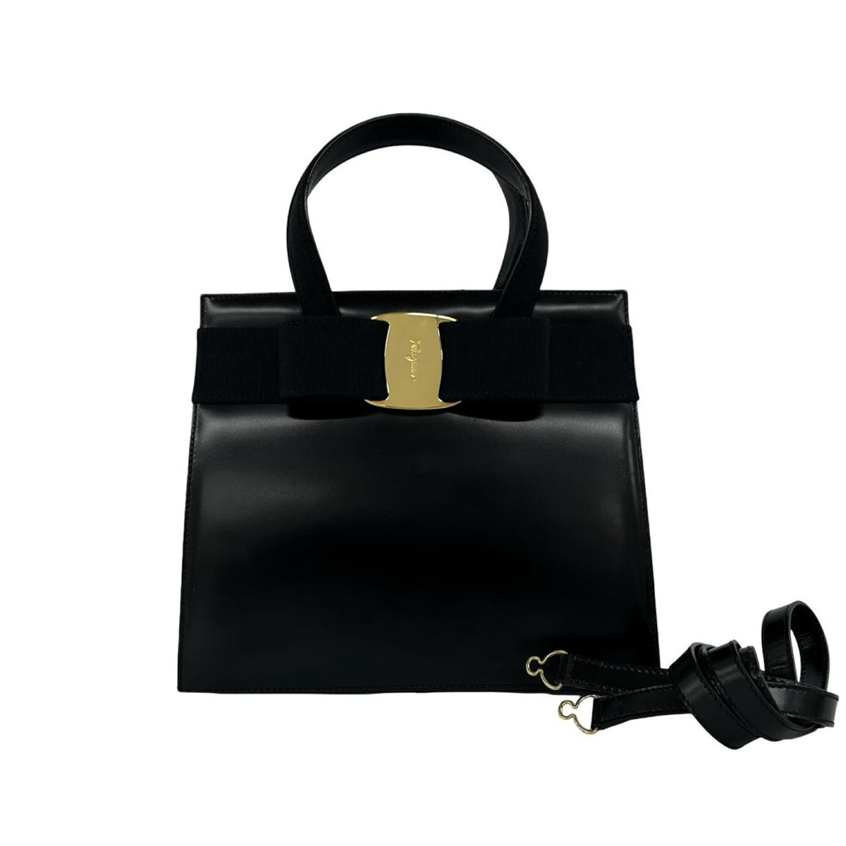 Salvatore Ferragamo Black Leather Handbag Shoulder Bag (Pre-Owned)