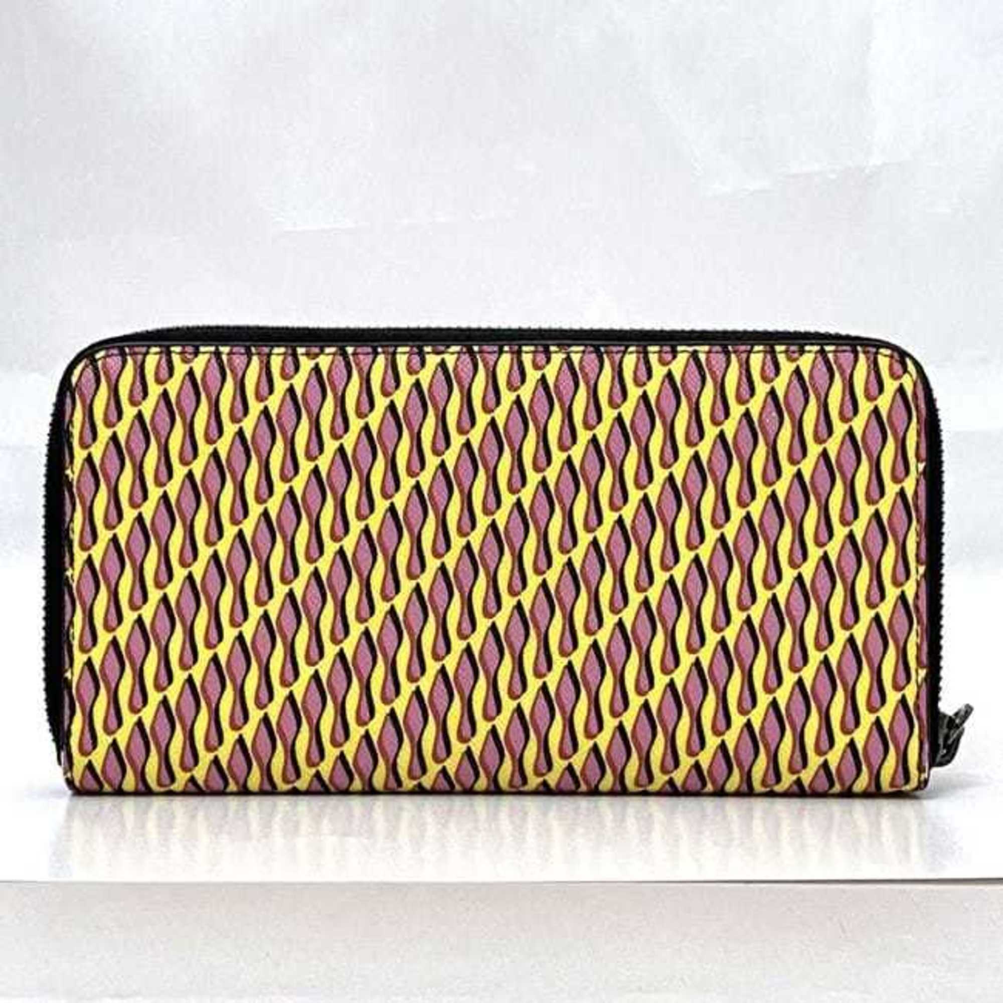 Christian Louboutin Black Pink Yellow Pvc Leather Long Wallet (Bi-Fold) (Pre-Owned)