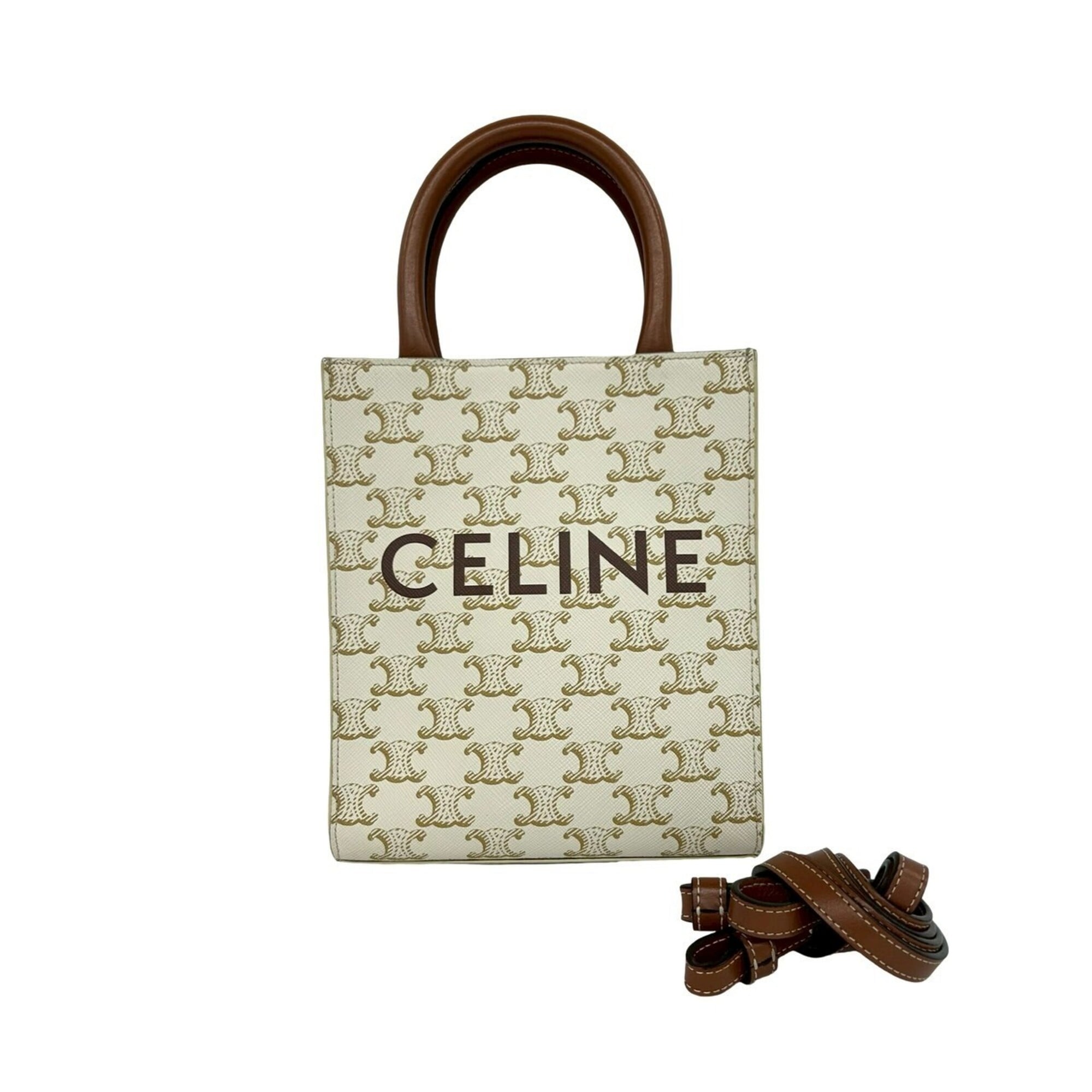 Celine Brown White Pvc Leather Handbag Shoulder Bag Tote Bag (Pre-Owned)