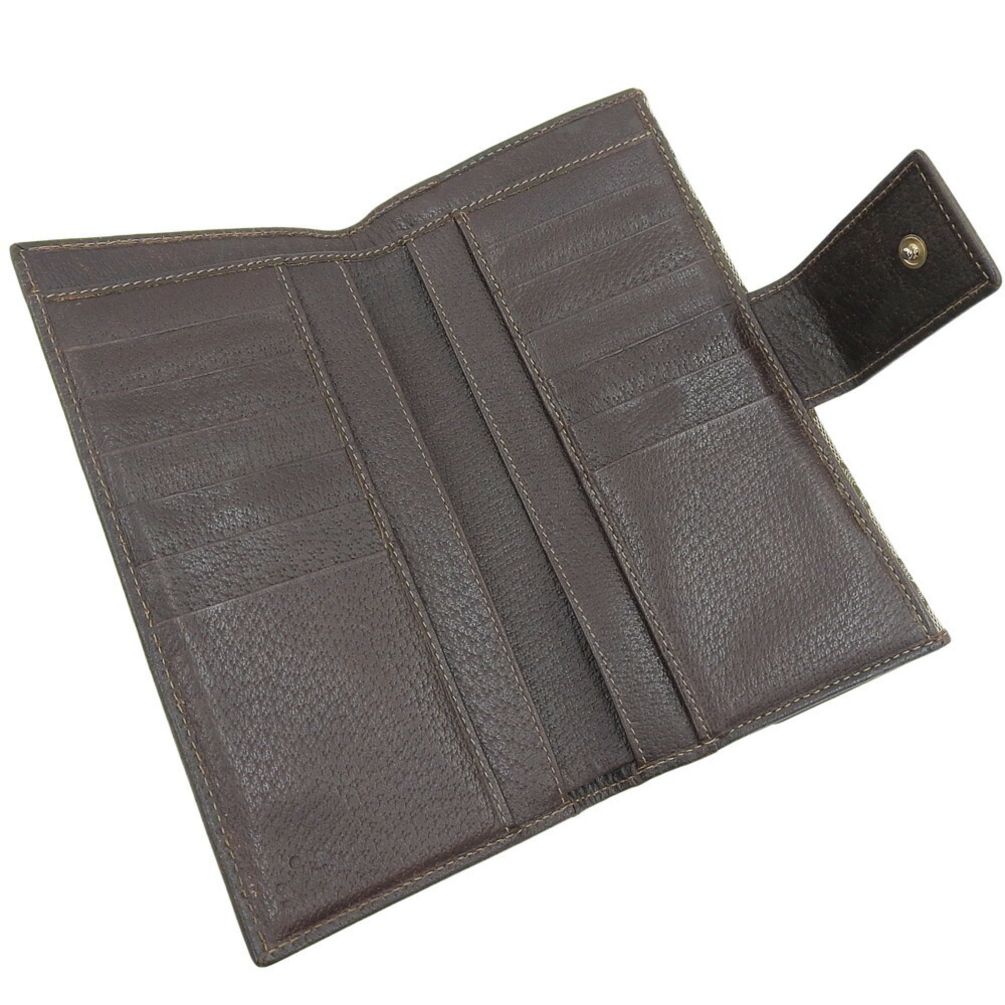 Gucci Beige Dark Brown Gg Canvas Long Wallet (Bi-Fold) (Pre-Owned)