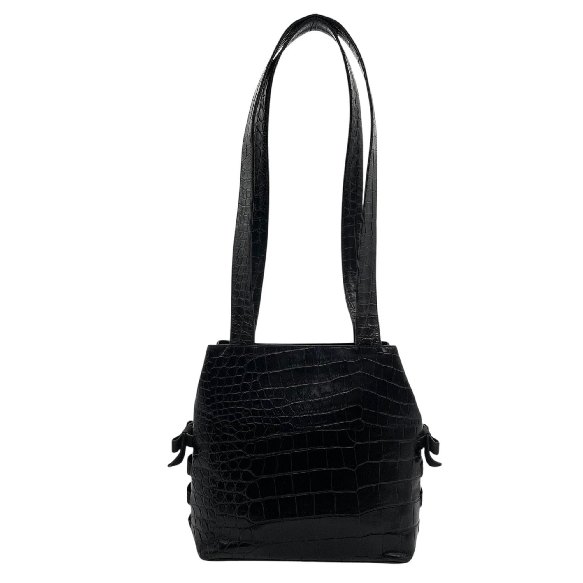 Versace Black Leather Handbag Tote Bag (Pre-Owned)