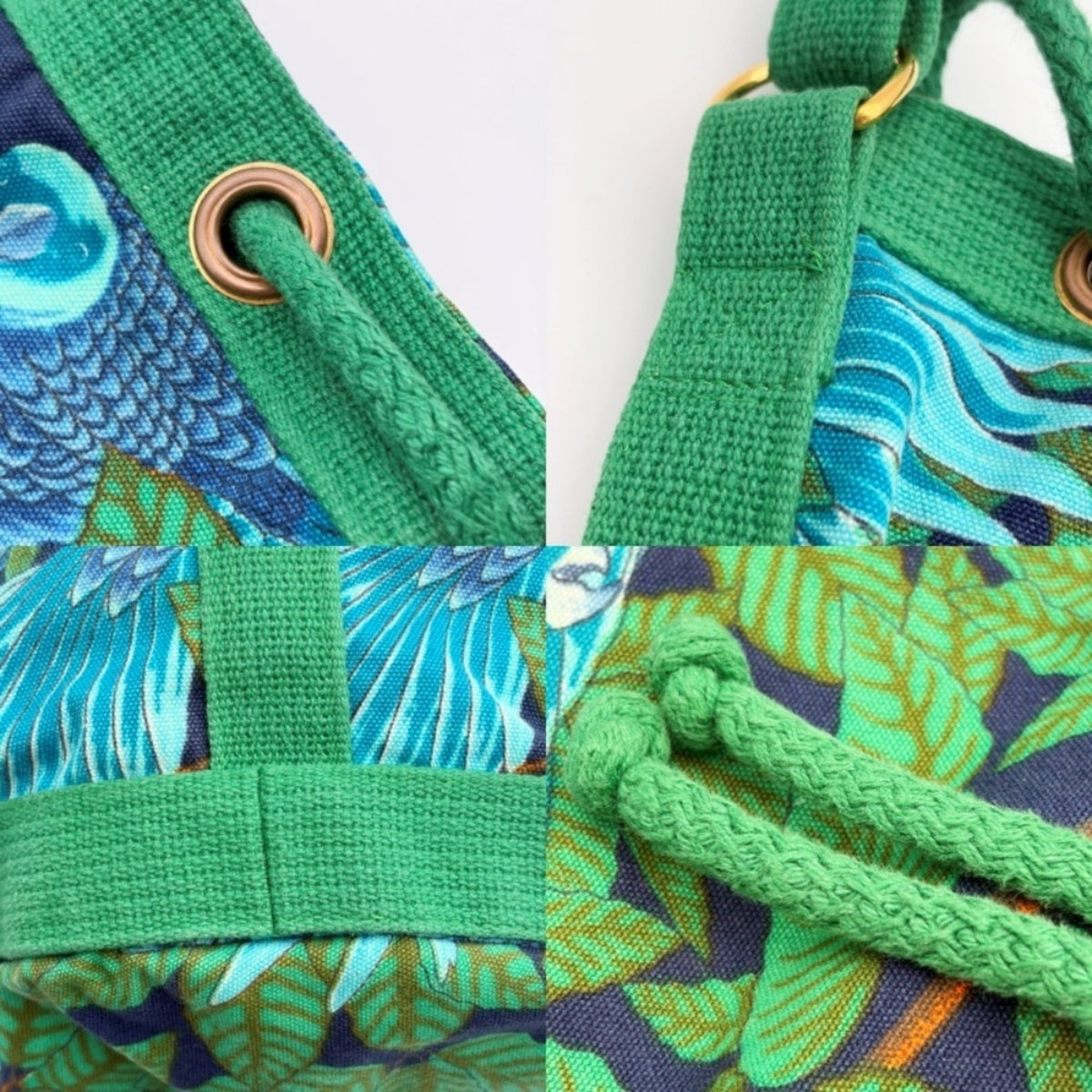 Hermes Blue Green Canvas Shoulder Bag (Pre-Owned)