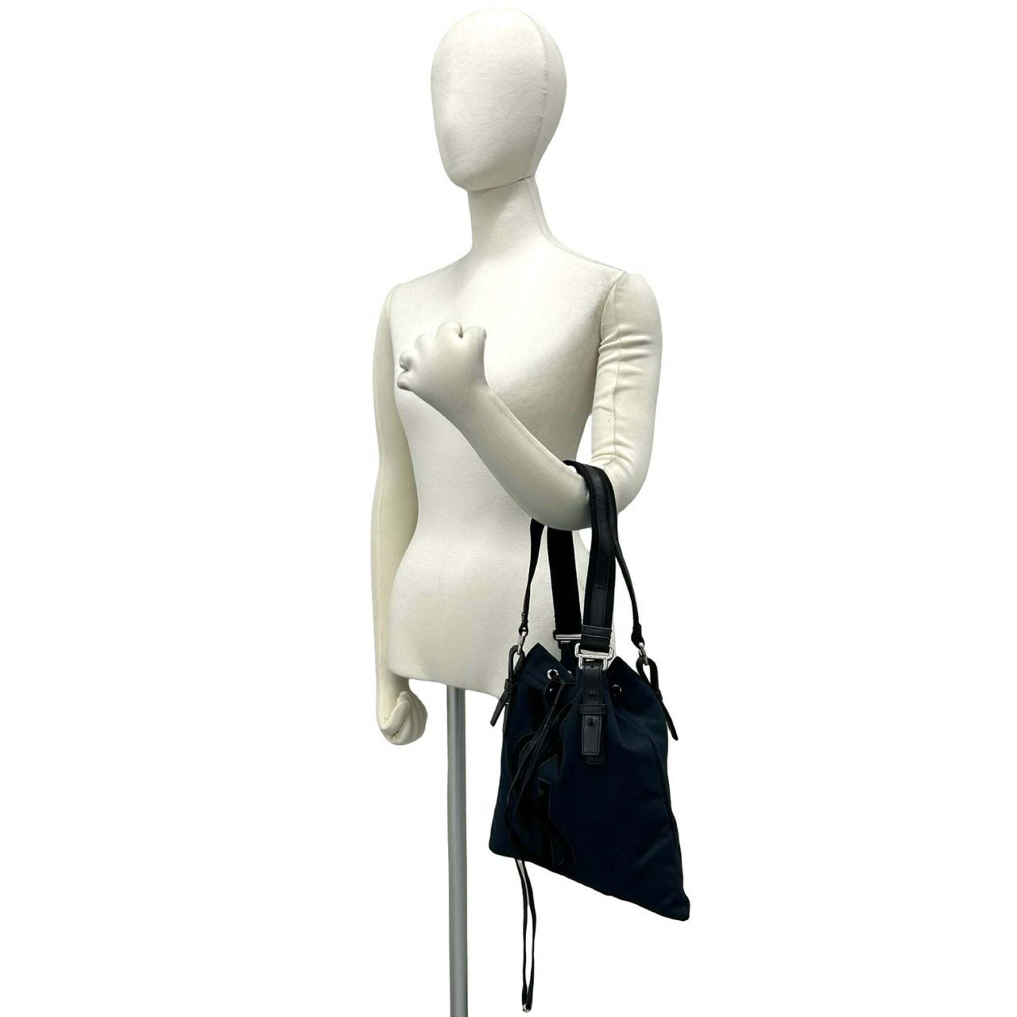 Yves Saint Laurent Black Navy Canvas Leather Handbag (Pre-Owned)