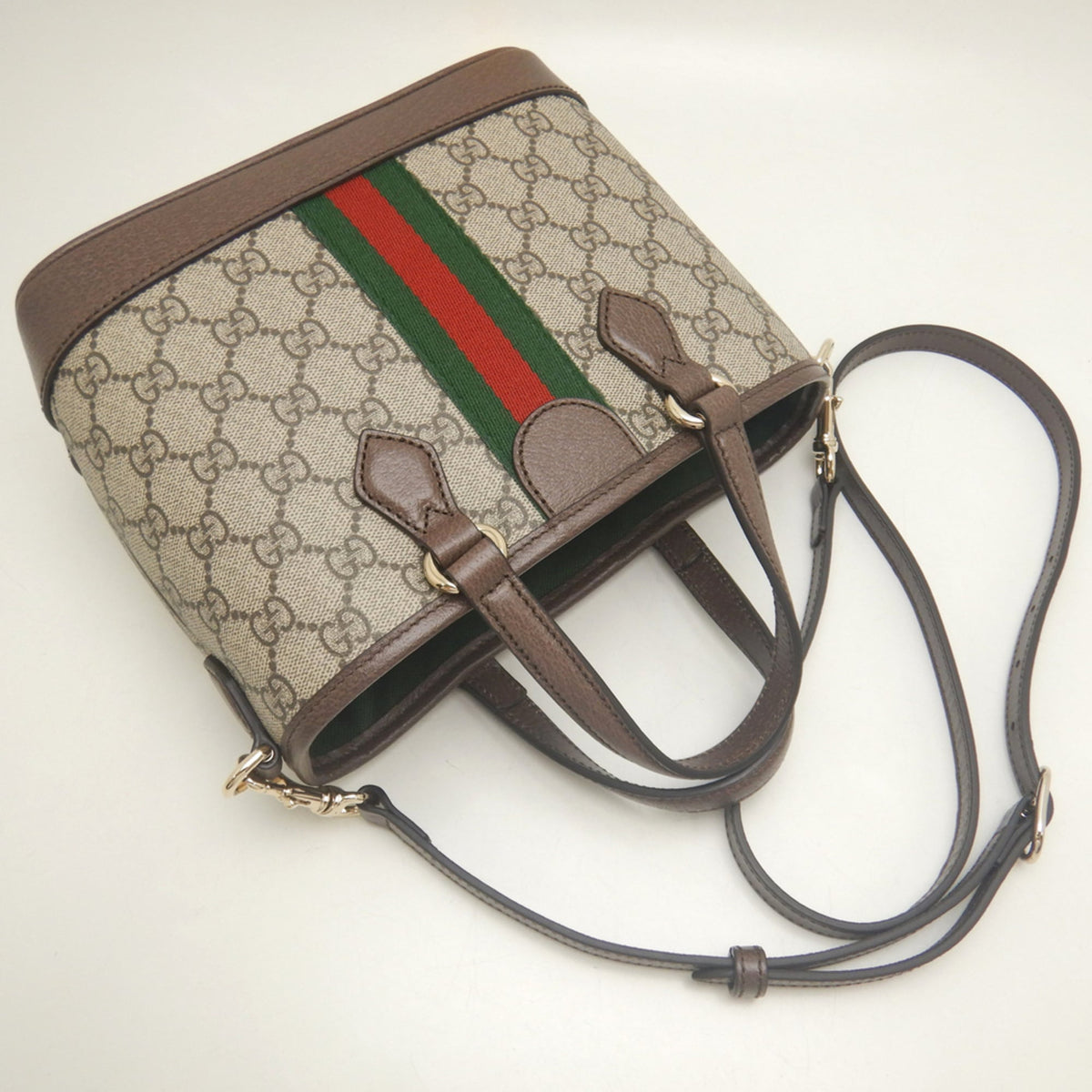 Gucci Beige Gg Supreme Canvas Leather Tote Bag (Pre-Owned)